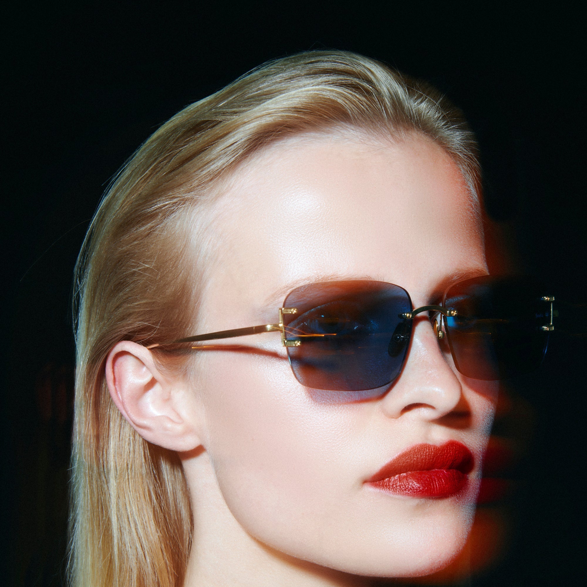 Sasha Square Sunglasses in 22K Gold and Aqua