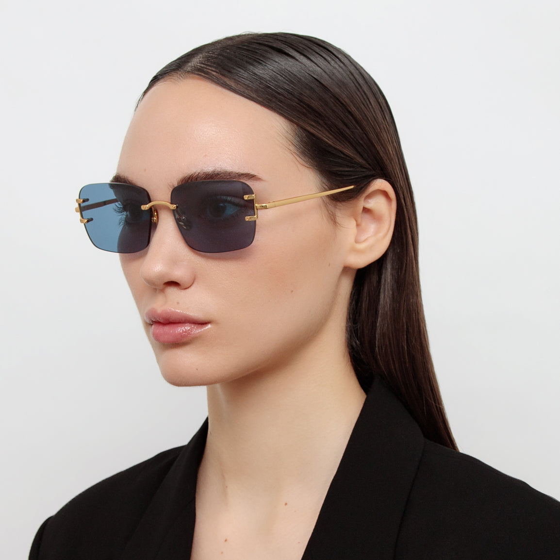 Sasha Square Sunglasses in 22K Gold and Aqua