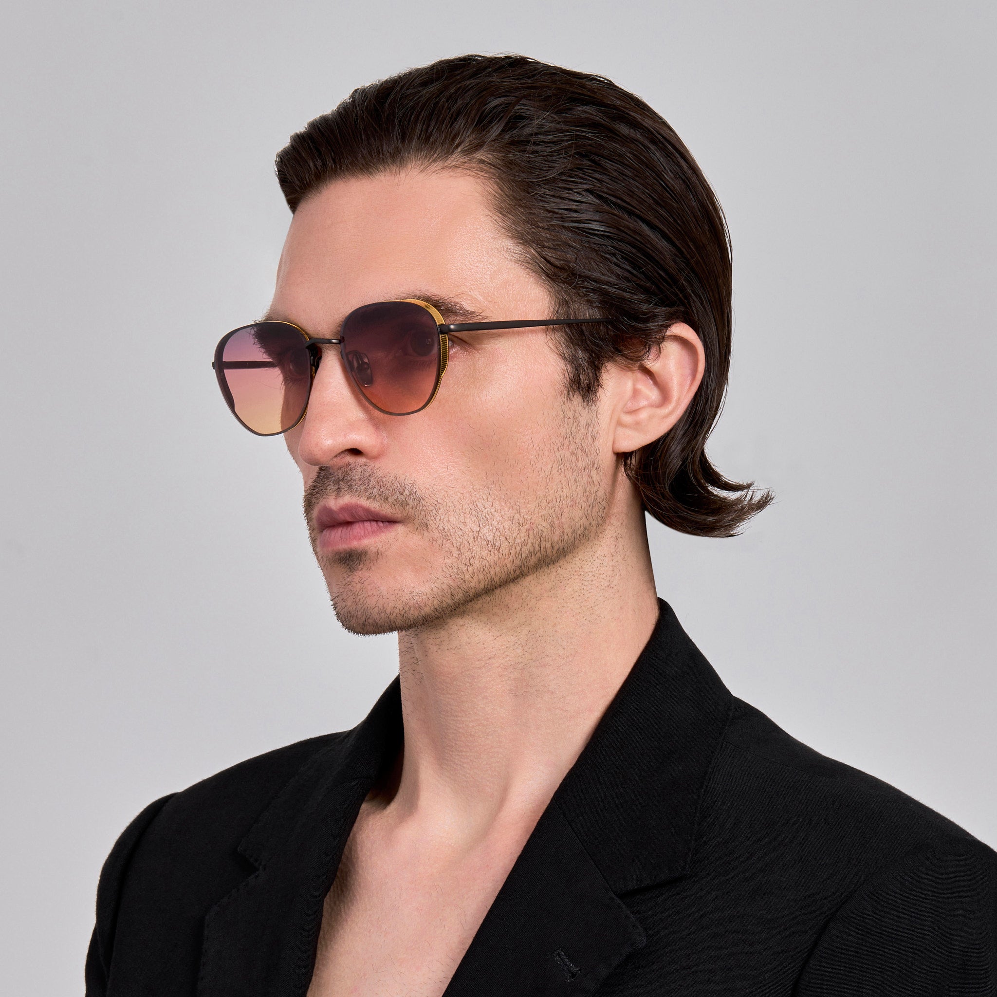 Hardy Sunglasses in Matt Nickel and Sunset Lenses