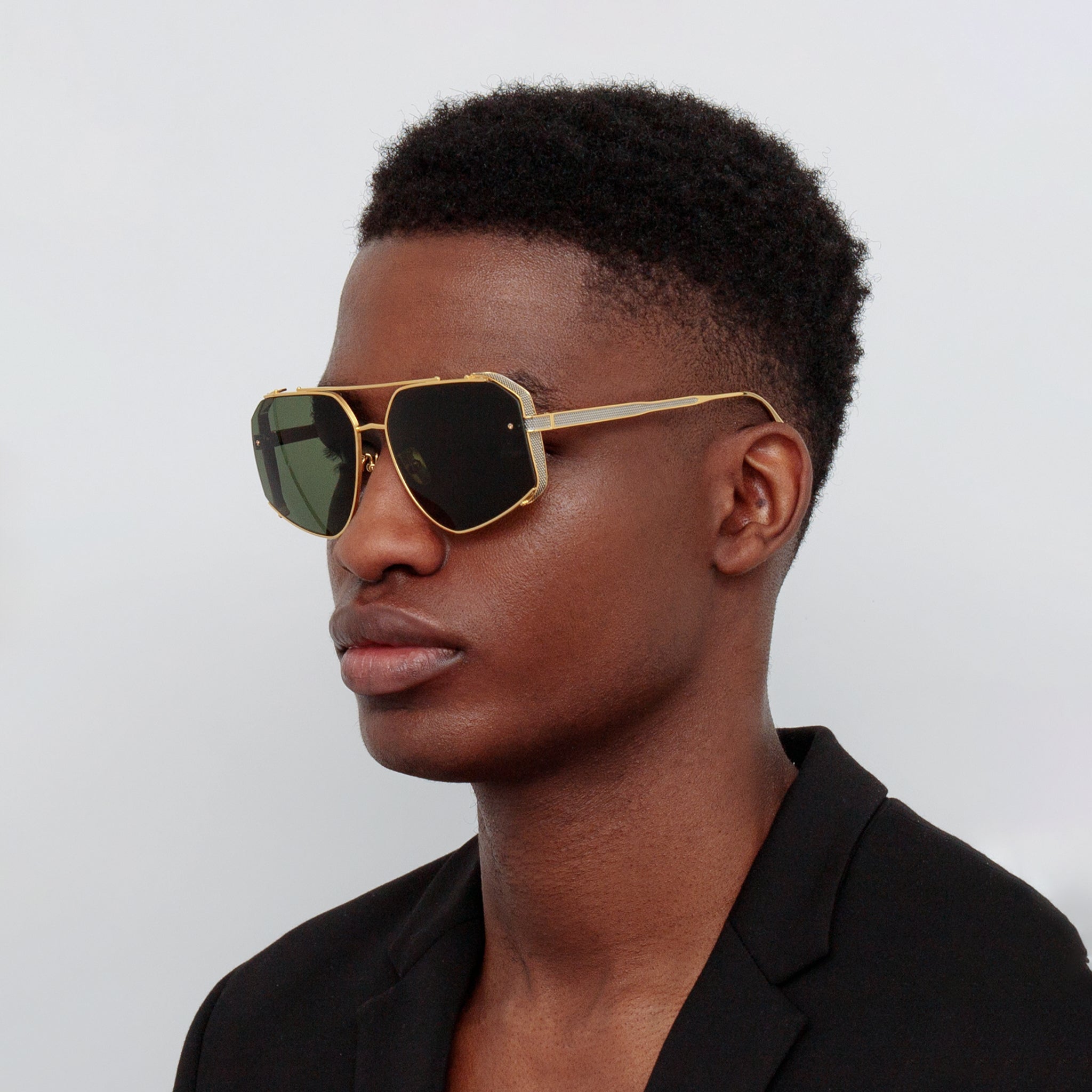 Amar Sunglasses in 22K Gold and Green - LINDA FARROW - Sunglasses -