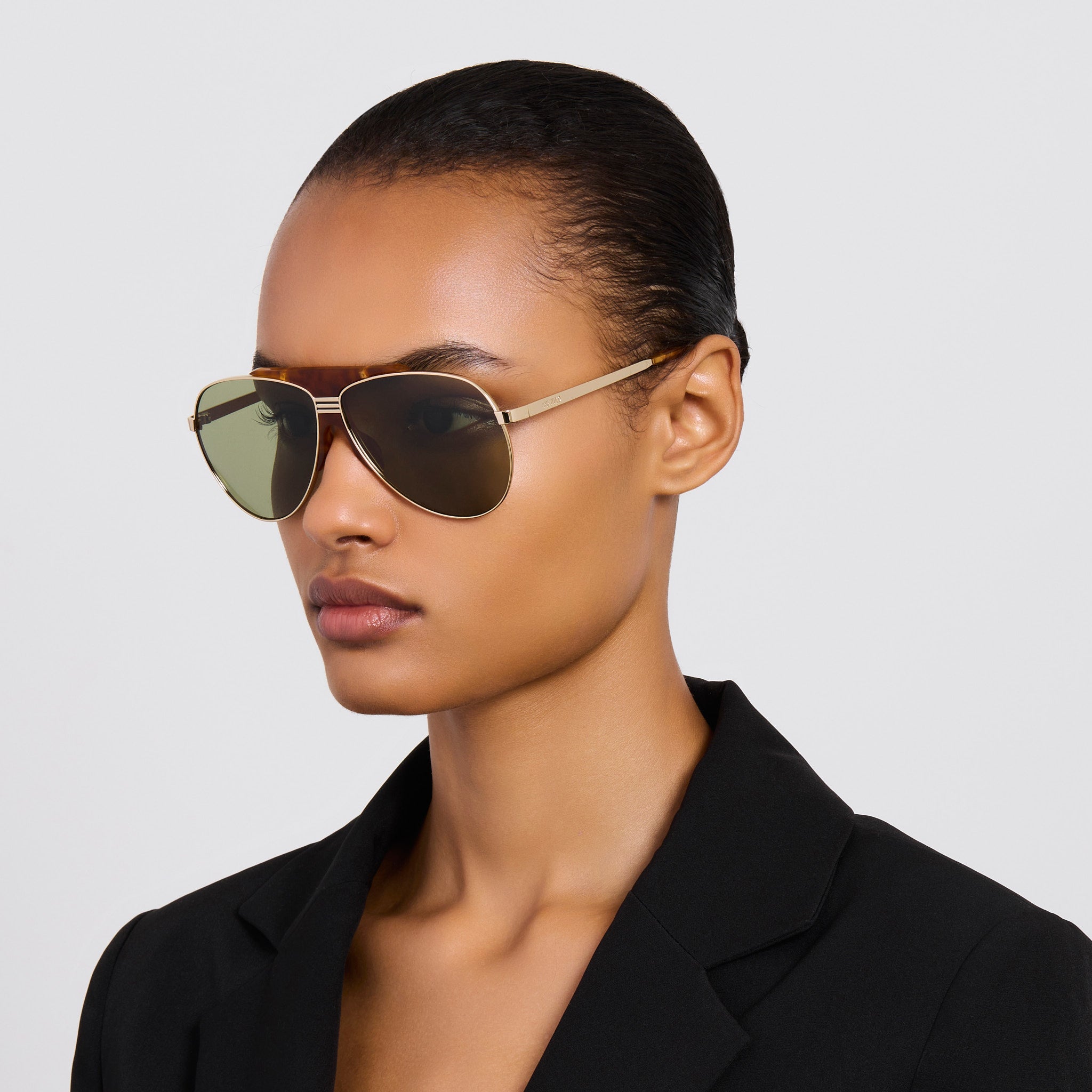 Amelia Sunglasses in Gold and Green - LINDA FARROW - Sunglasses -