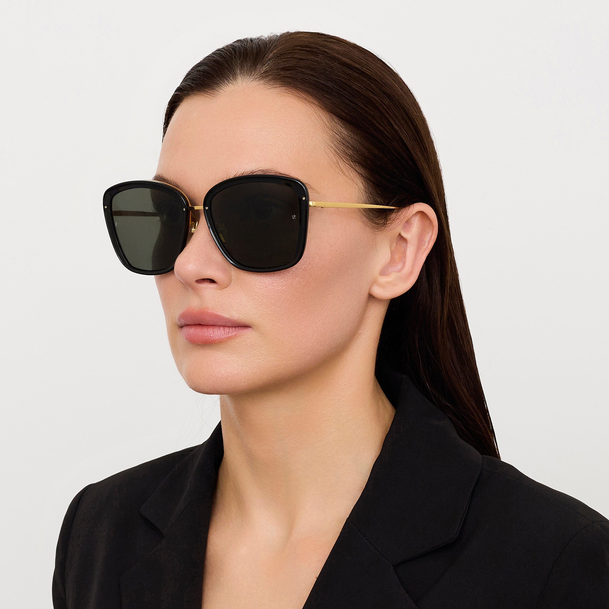 Anais Sunglasses in 22K Gold and Black - LINDA FARROW - Sunglasses -