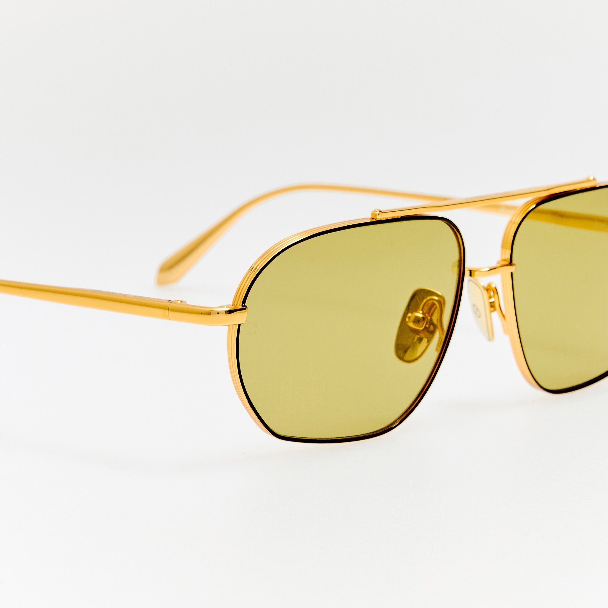 Arden Sunglasses in 22K Gold and Green Photochromic Lenses - LINDA FARROW - Sunglasses -