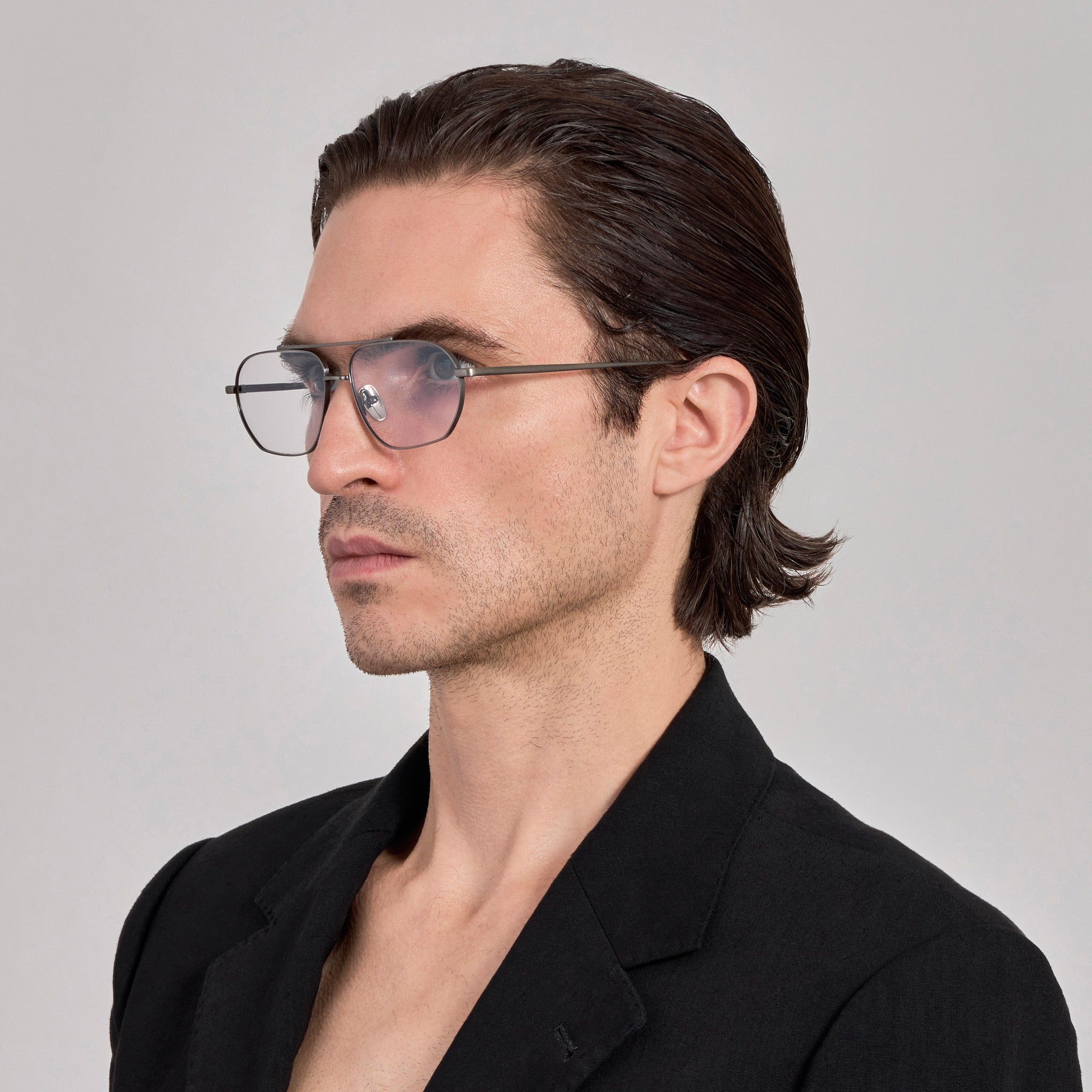 Arden Sunglasses in Matt Antique Silver and Grey Photochromic Lenses - LINDA FARROW - Sunglasses -