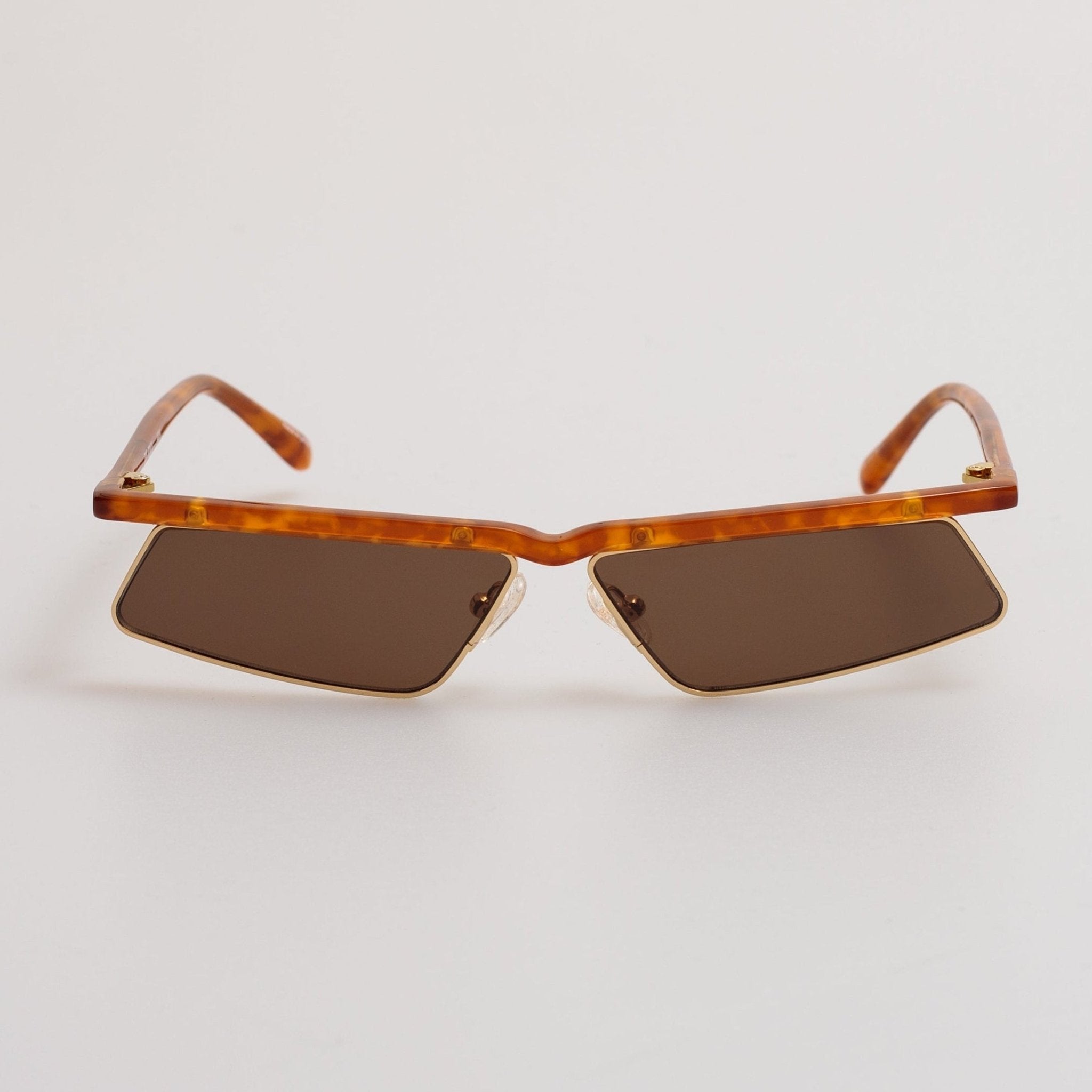 Aria Cat Eye Sunglasses in Yellow Gold and Brown - LINDA FARROW - Sunglasses -
