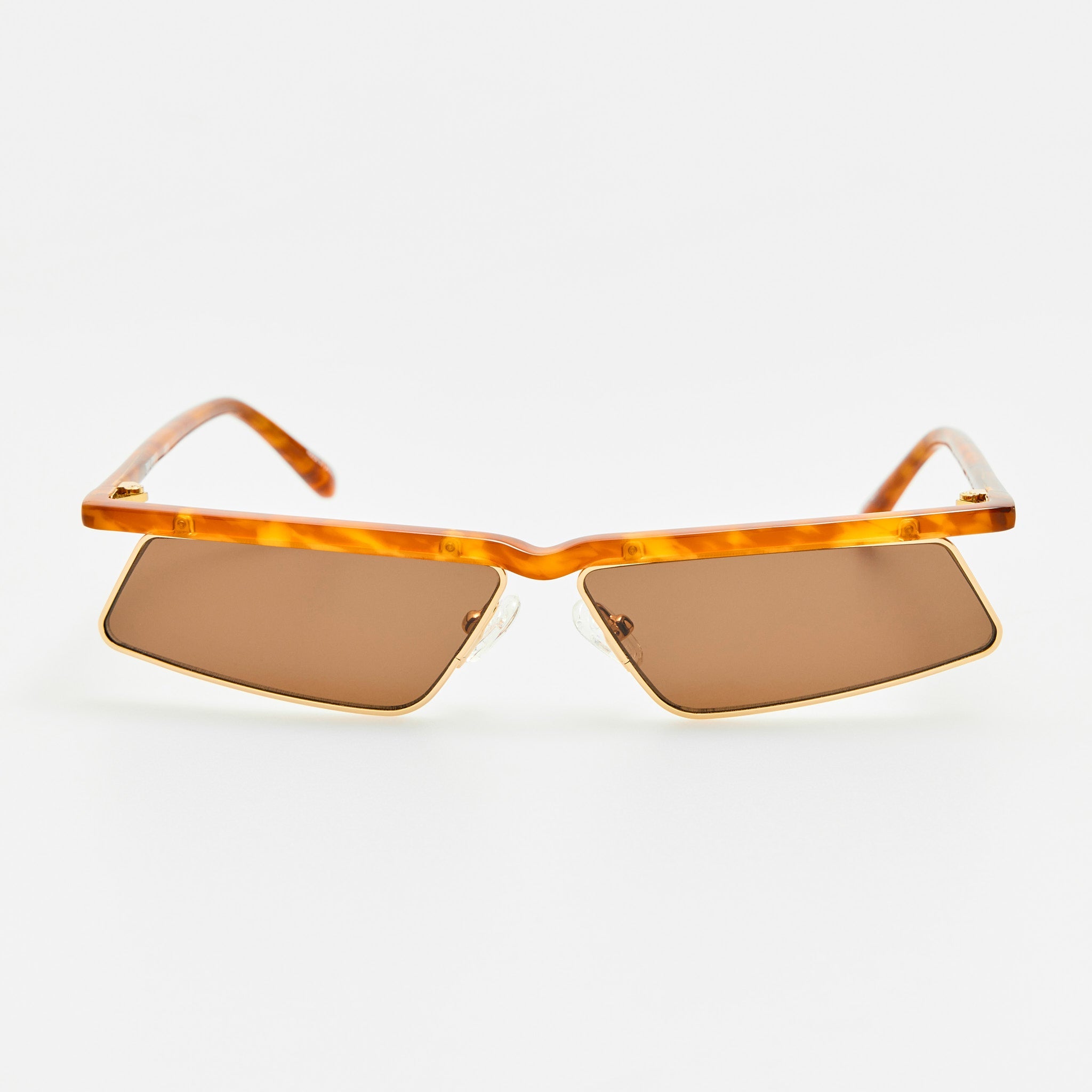 Aria Cat Eye Sunglasses in Yellow Gold and Brown - LINDA FARROW-Sunglasses-