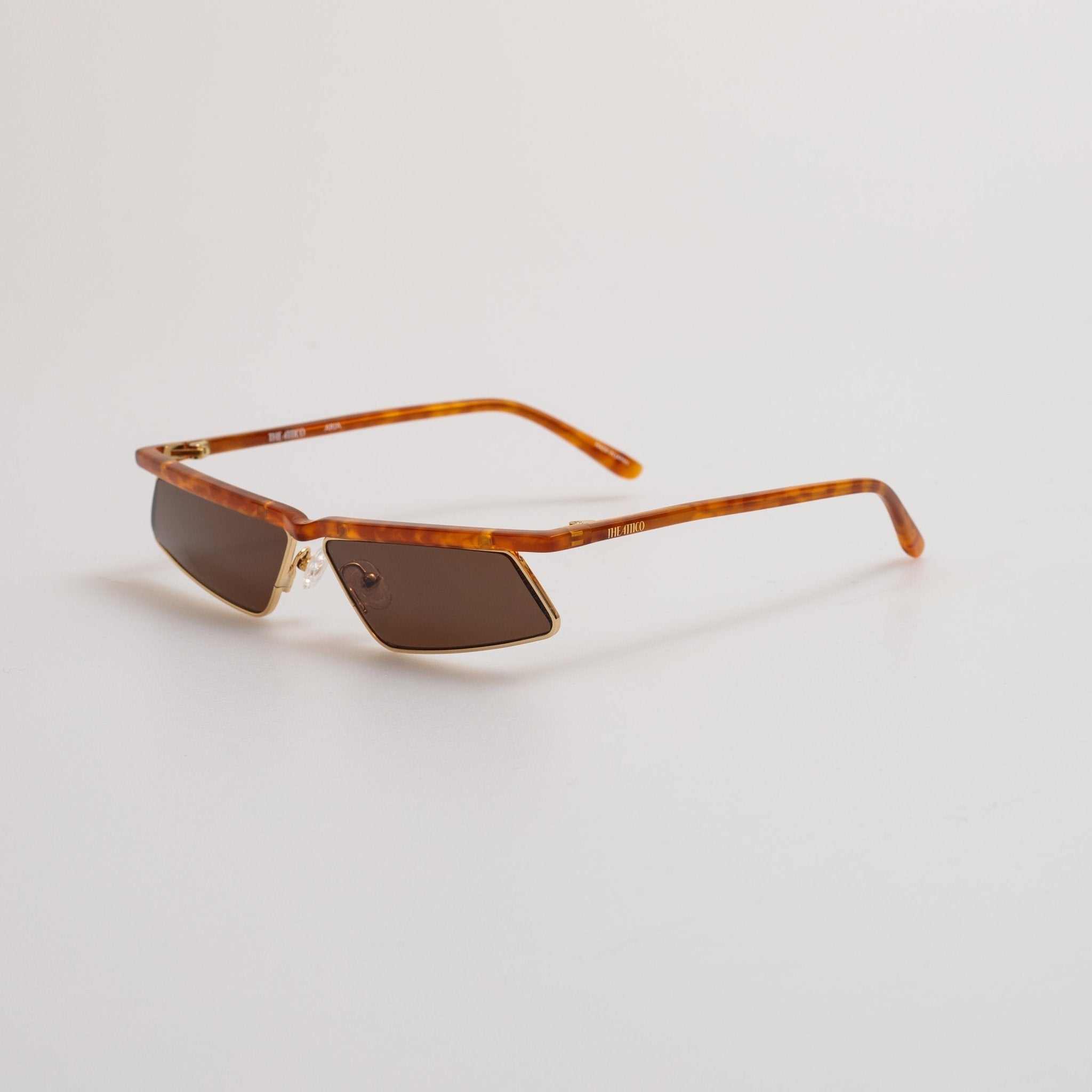 Aria Cat Eye Sunglasses in Yellow Gold and Brown - LINDA FARROW - Sunglasses -