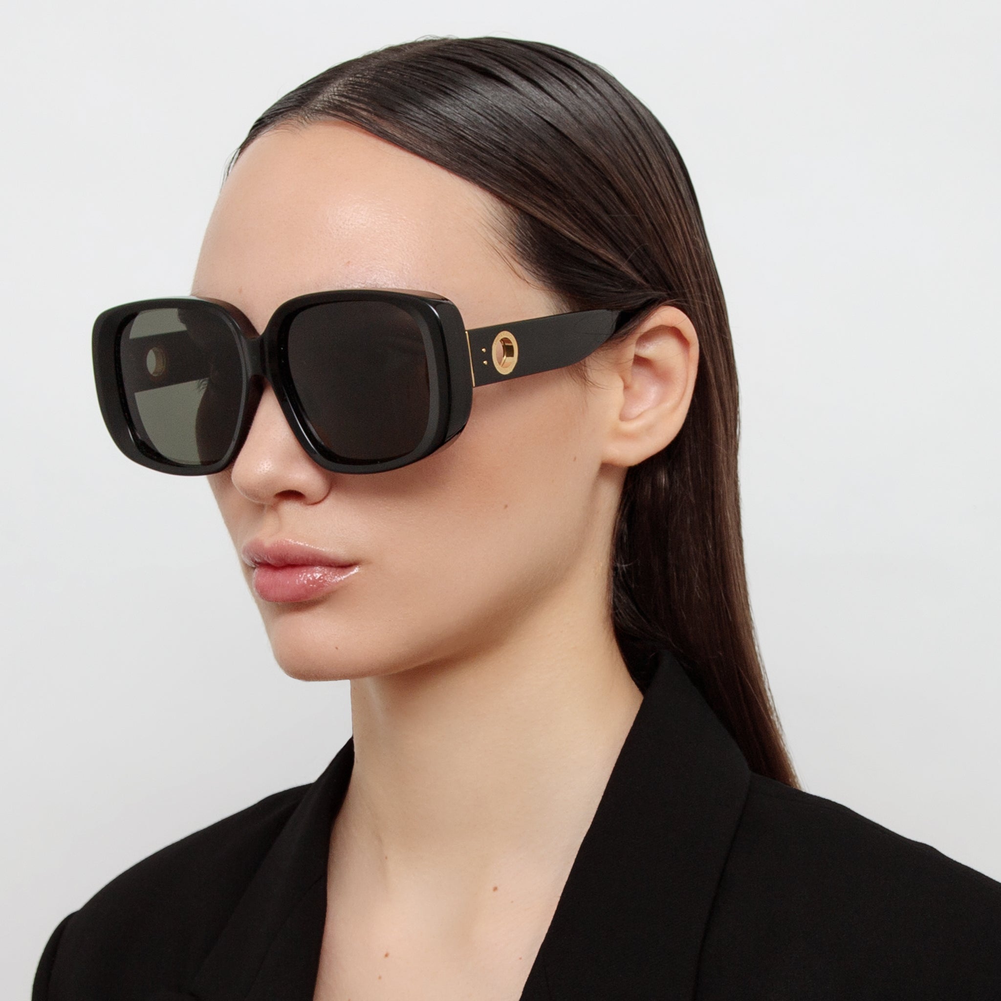 Astrid Oversized Sunglasses in Black - LINDA FARROW - Sunglasses -