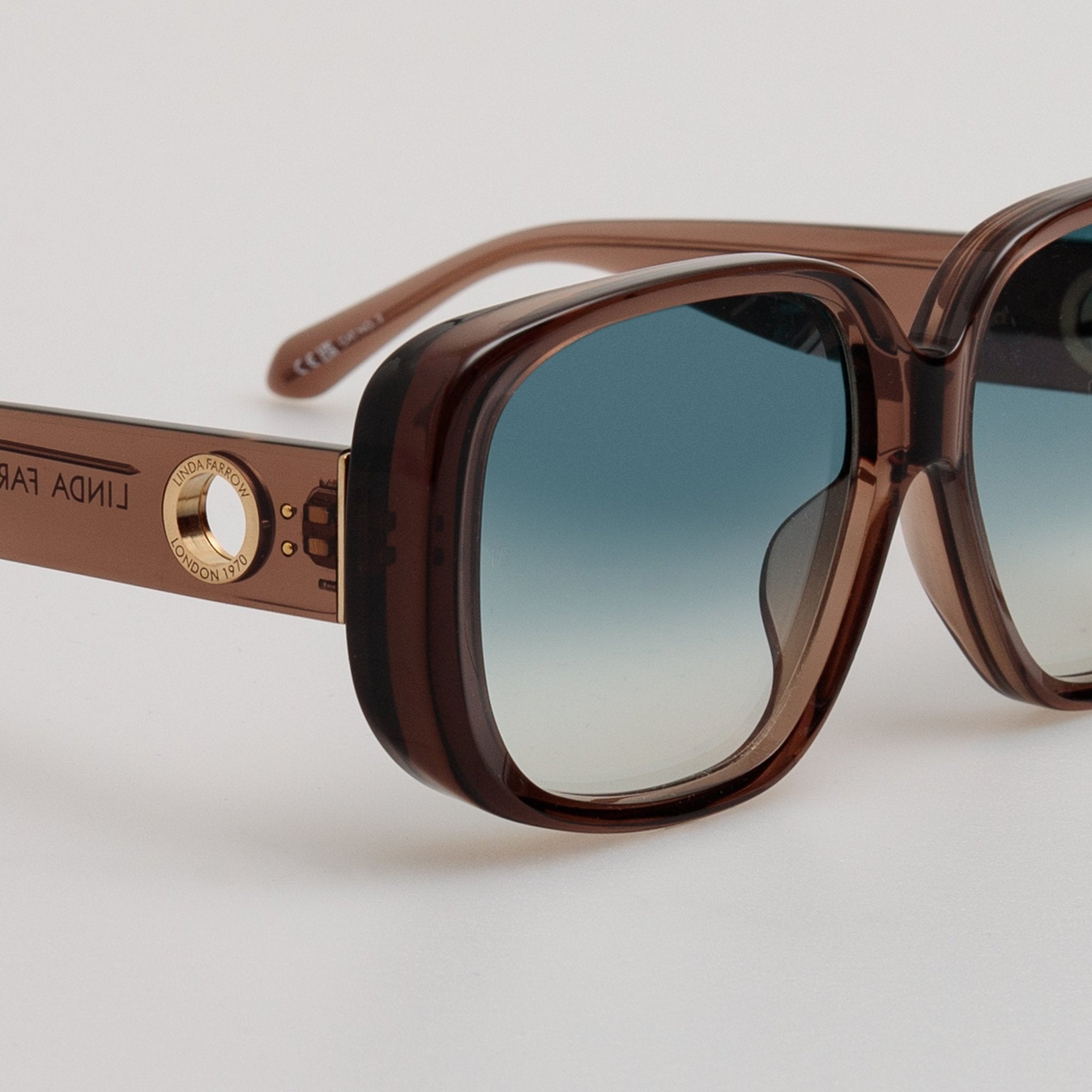 Astrid Oversized Sunglasses in Brown and Aqua - LINDA FARROW - Sunglasses -