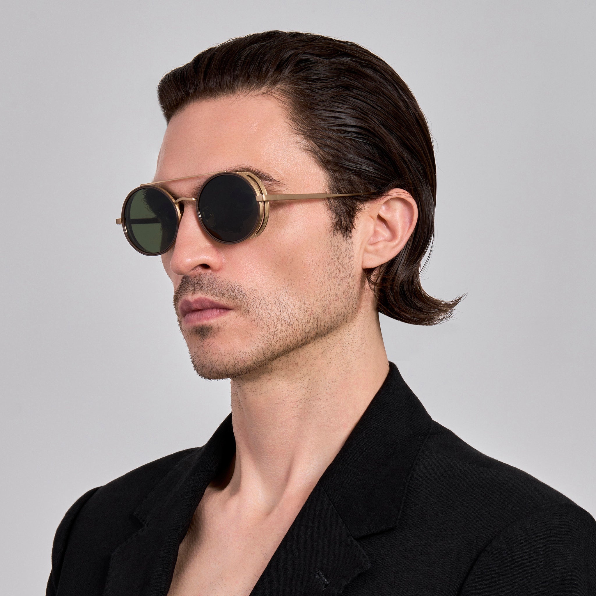 Baret Explorer Sunglasses in Matt Champagne and Green - LINDA FARROW - Sunglasses -