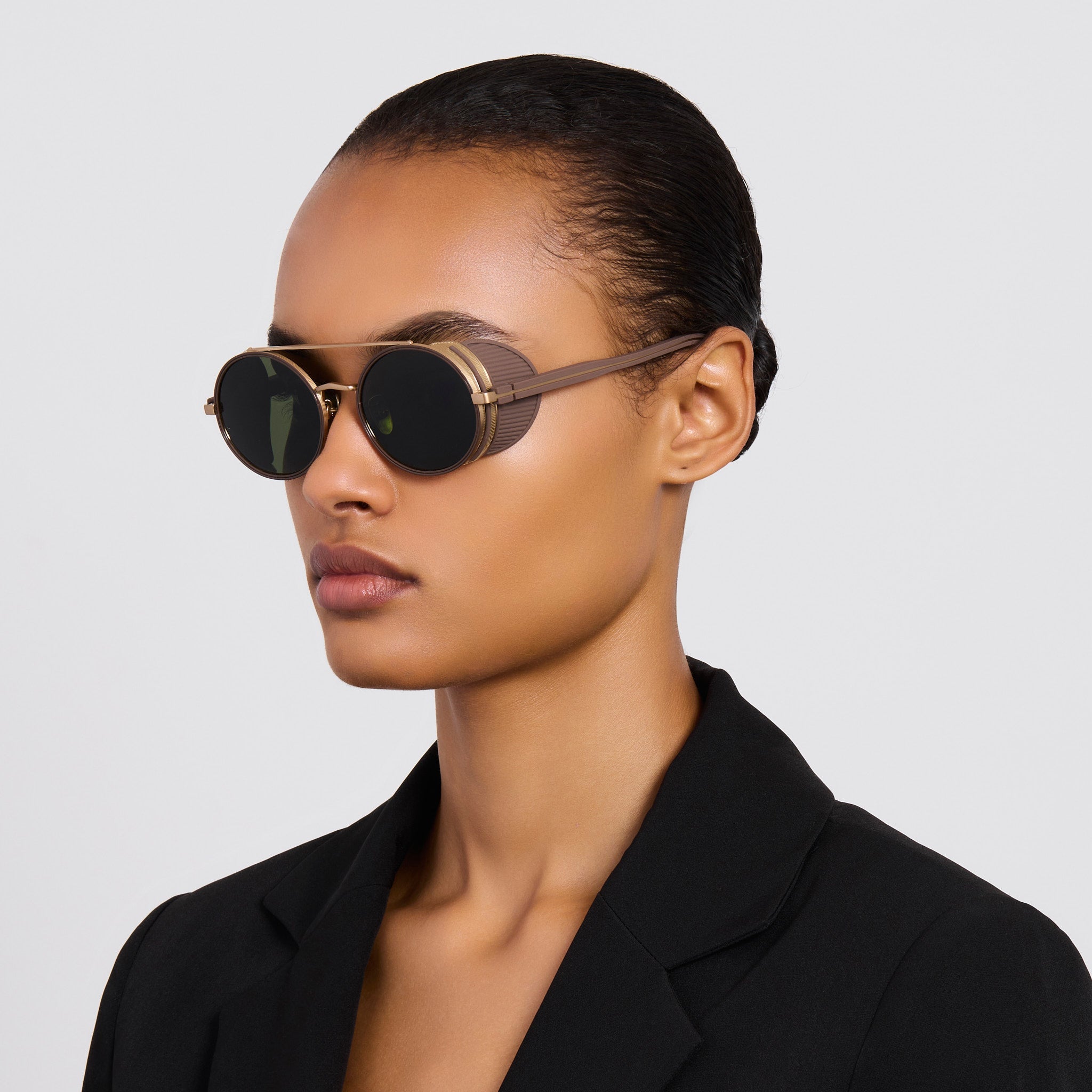 Baret Explorer Sunglasses in Matt Champagne and Green - LINDA FARROW - Sunglasses -