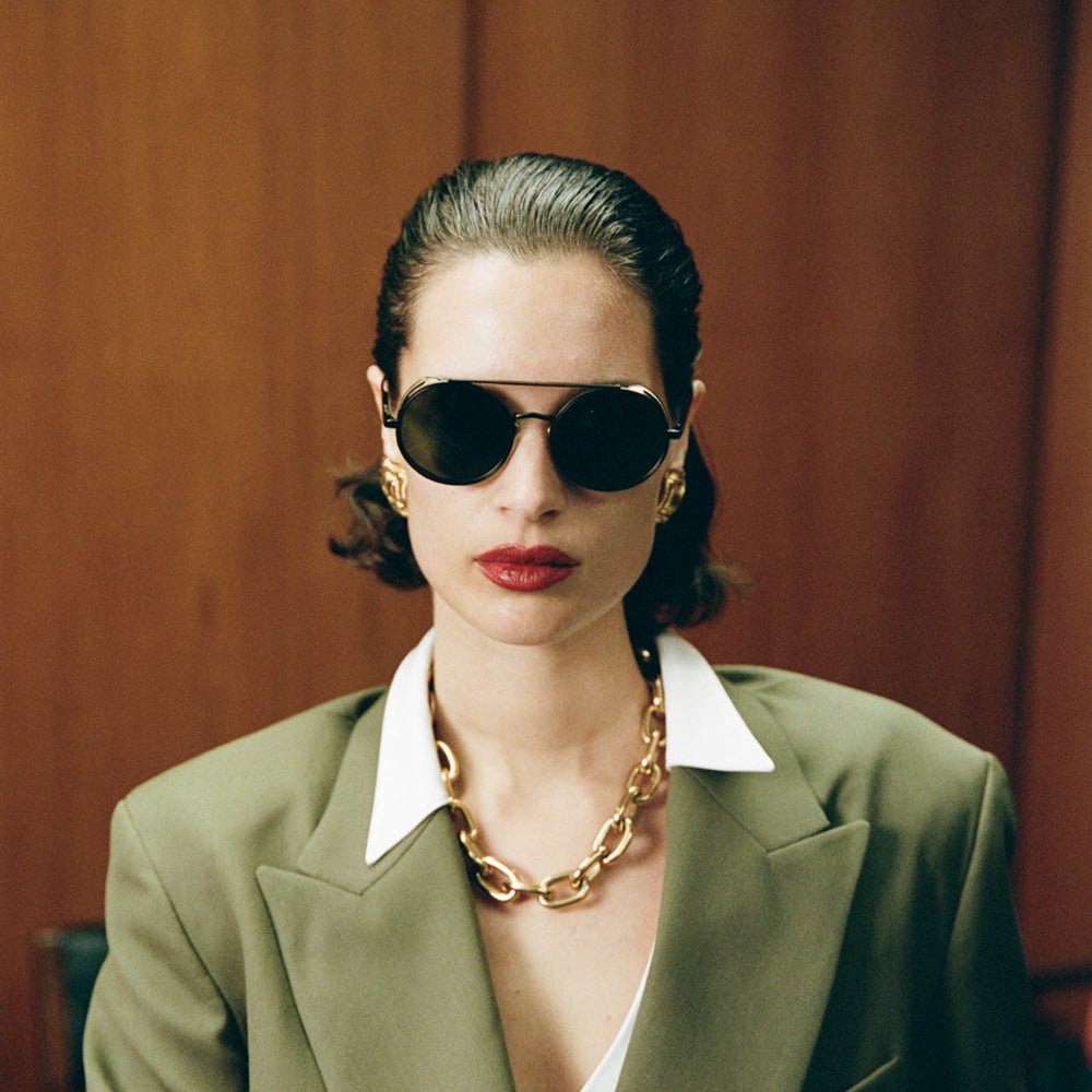 Baret Explorer Sunglasses in Matt Nickel and 22K Gold - LINDA FARROW - Sunglasses -
