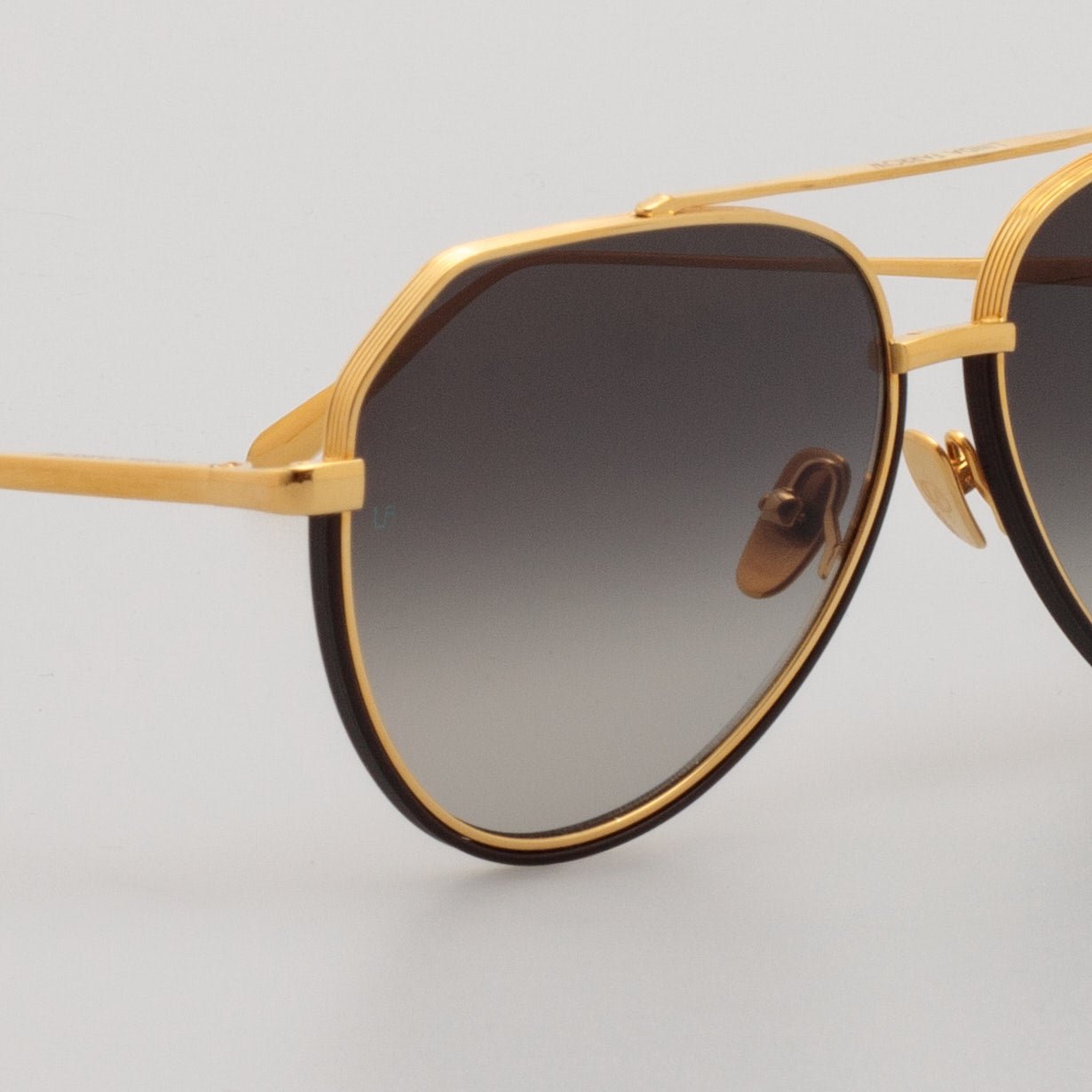 Bayer Sunglasses in 22K Gold and Grey - LINDA FARROW - Sunglasses -