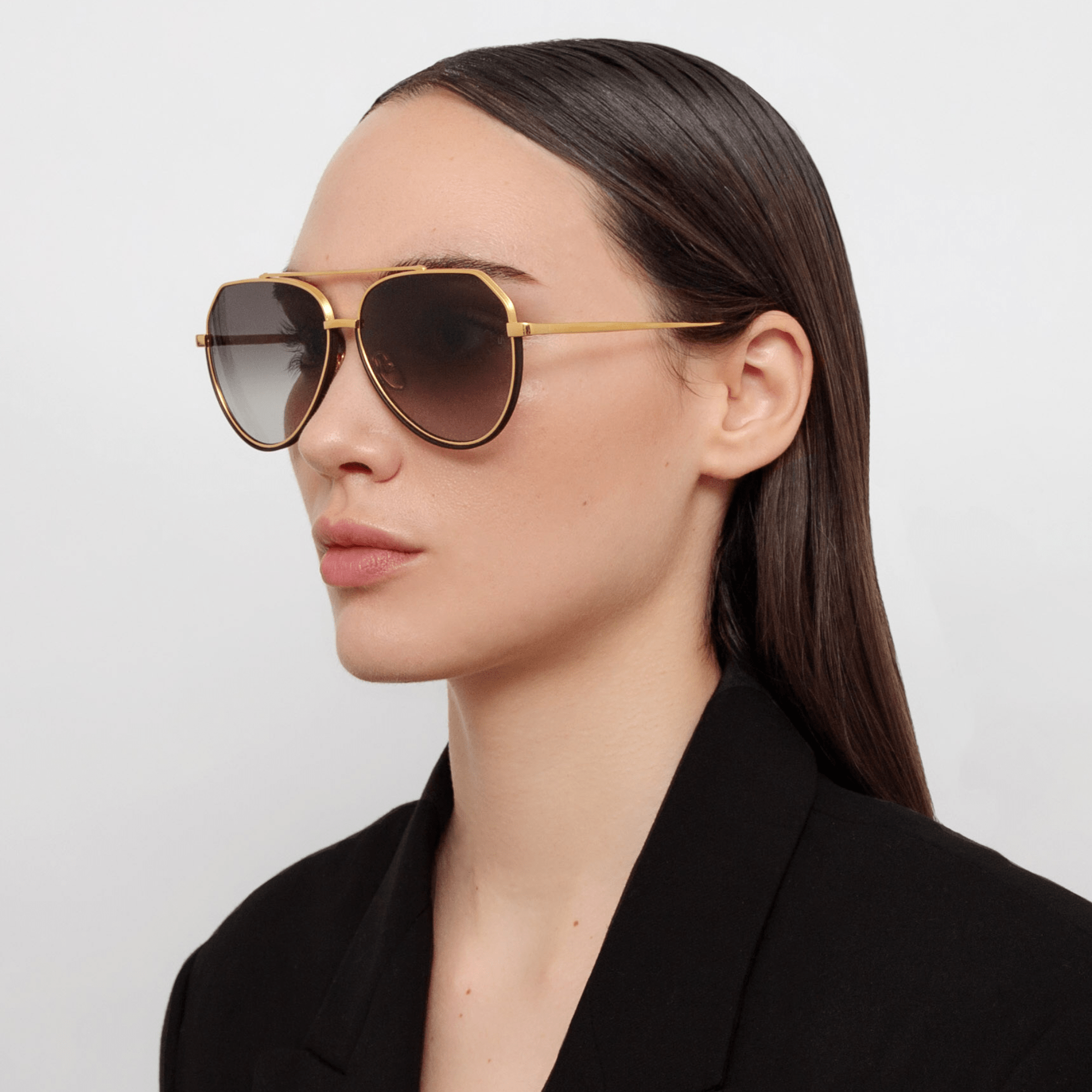 Bayer Sunglasses in 22K Gold and Grey - LINDA FARROW - Sunglasses -