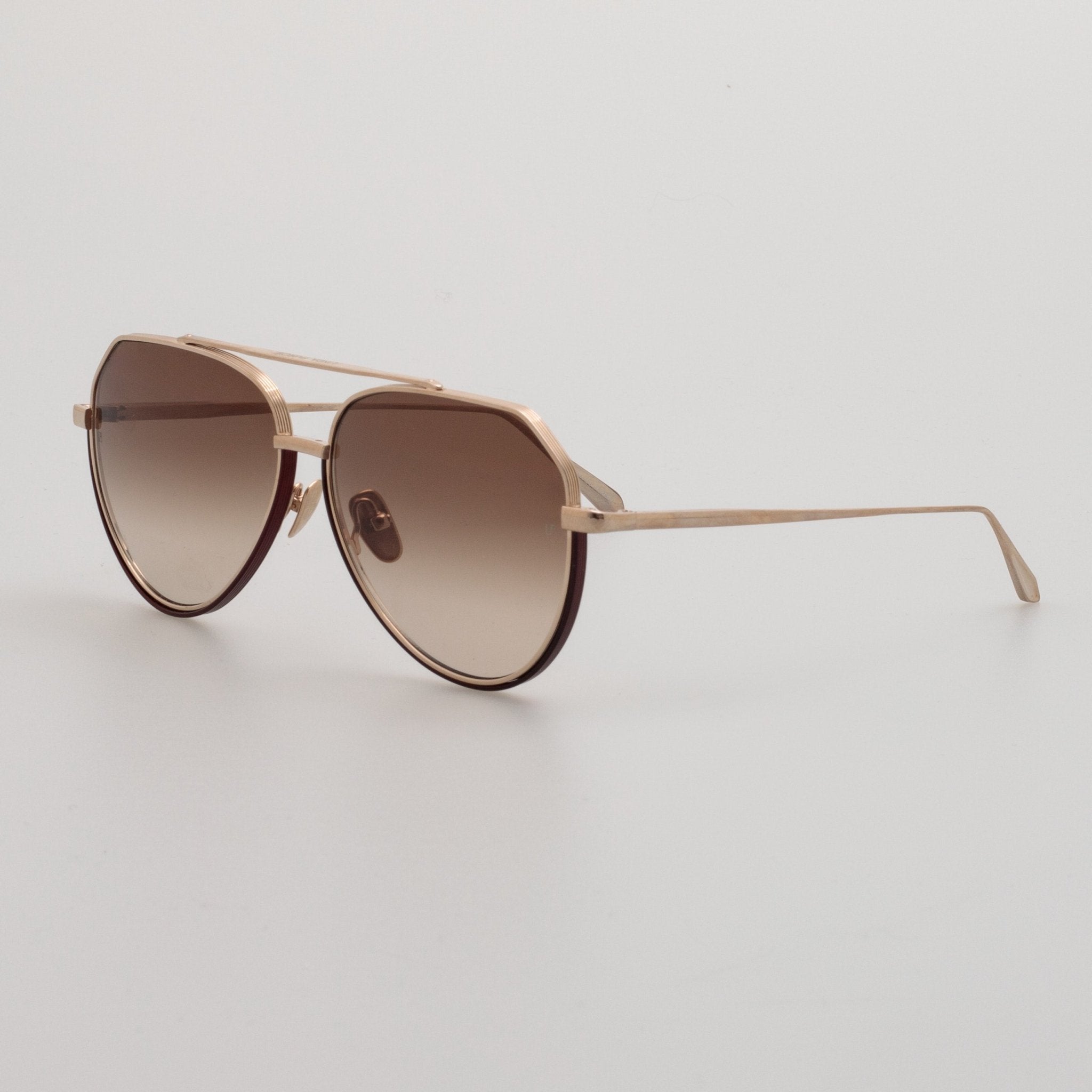 Bayer Sunglasses in 22K Gold and Mocha - LINDA FARROW - Sunglasses -