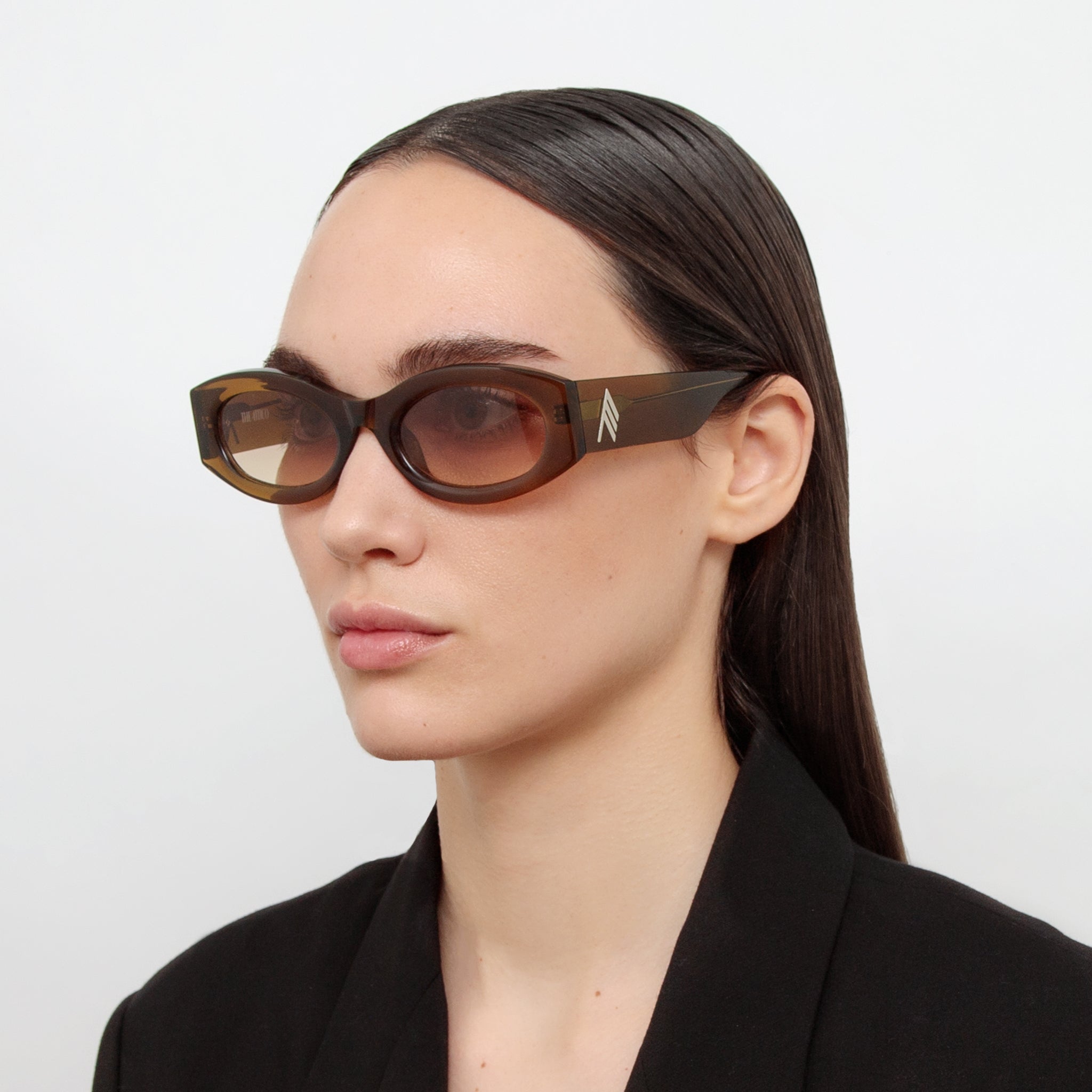 Berta Oval Sunglasses in Olive - LINDA FARROW - Sunglasses -