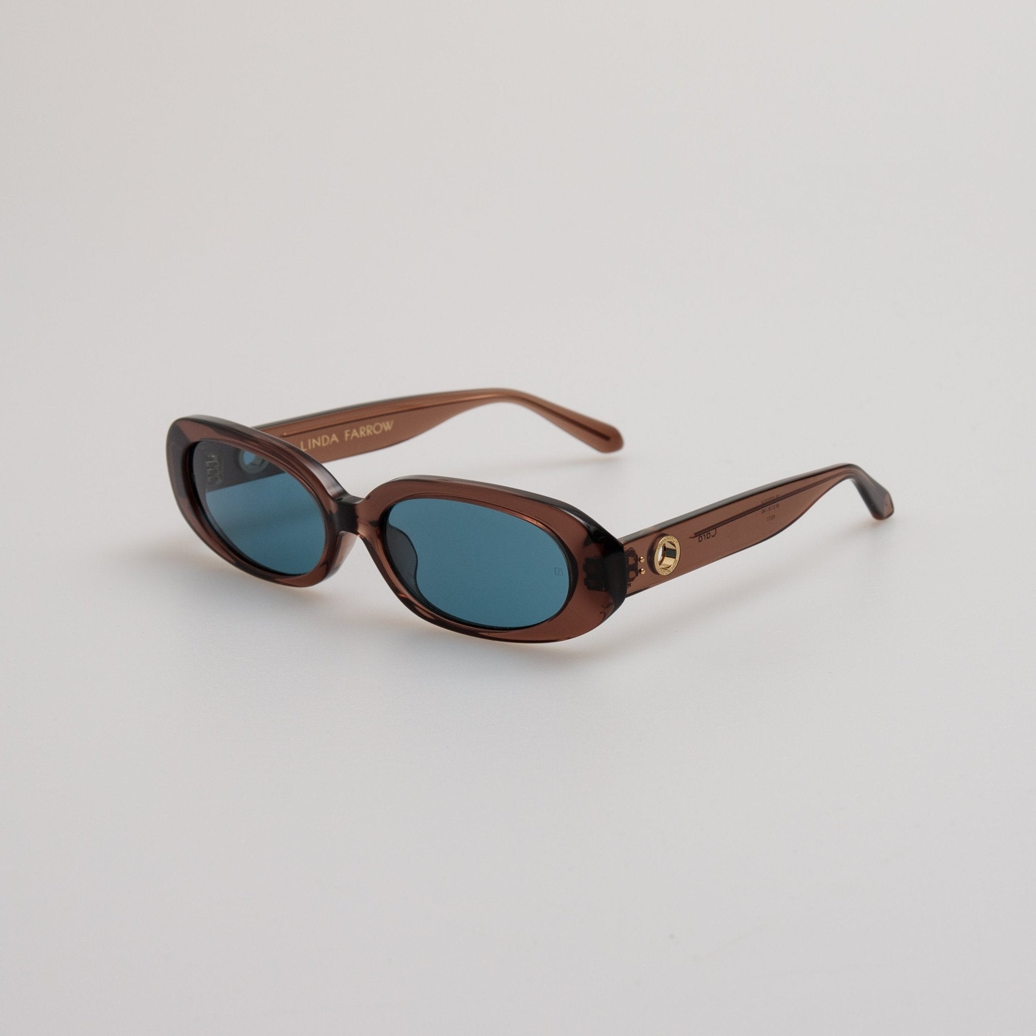 Cara Oval Sunglasses in Brown and Aqua - LINDA FARROW - Sunglasses -