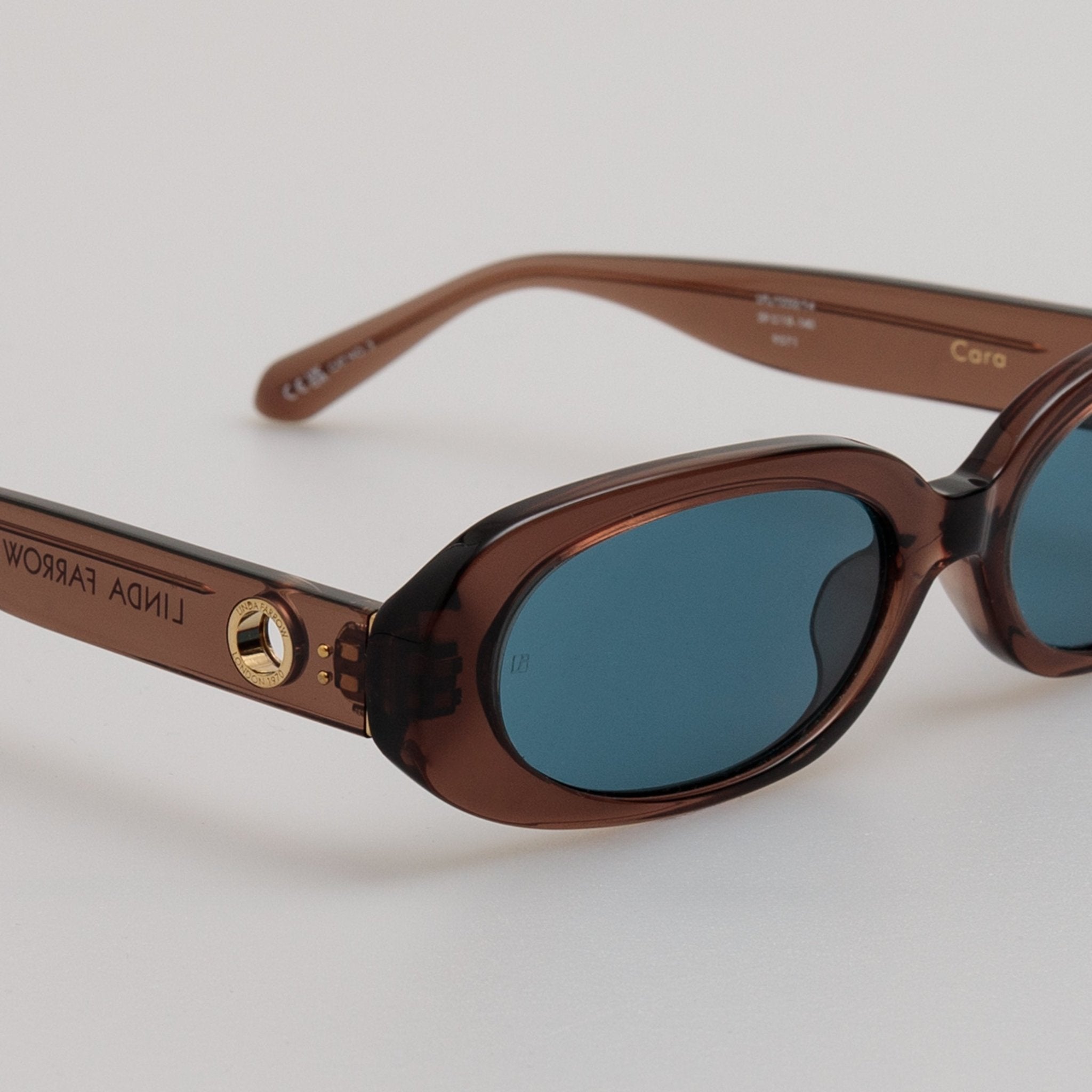 Cara Oval Sunglasses in Brown and Aqua - LINDA FARROW - Sunglasses -