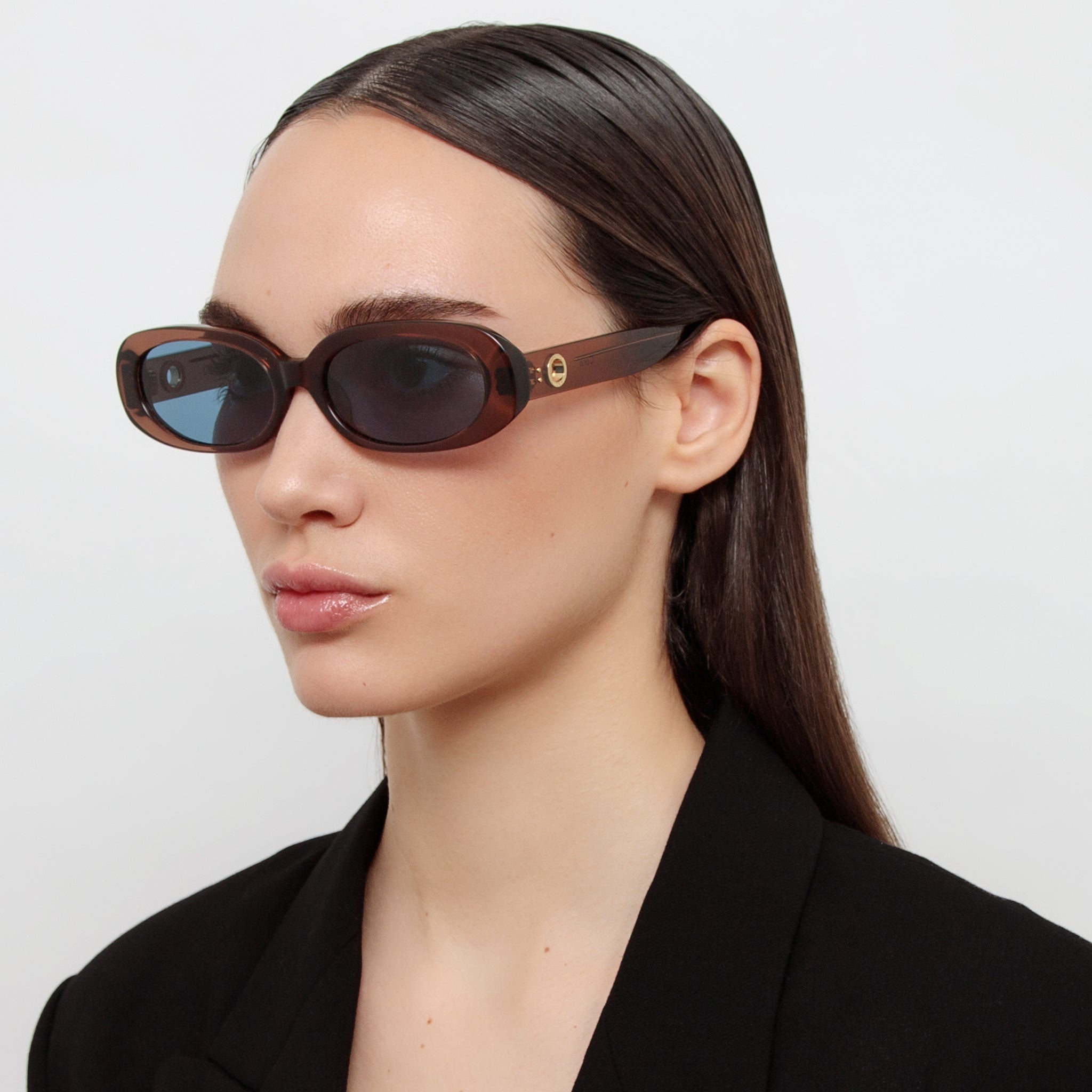 Cara Oval Sunglasses in Brown and Aqua - LINDA FARROW - Sunglasses -