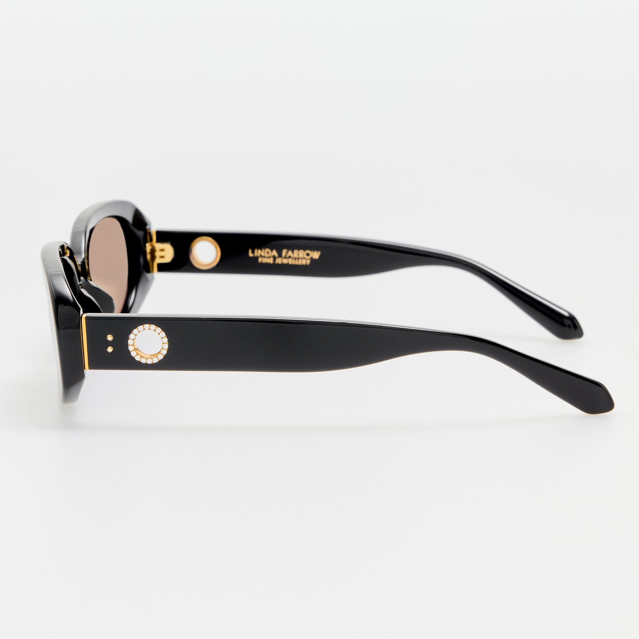 Cara Sunglasses in Black with Diamonds and 22K Gold - LINDA FARROW - Sunglasses -