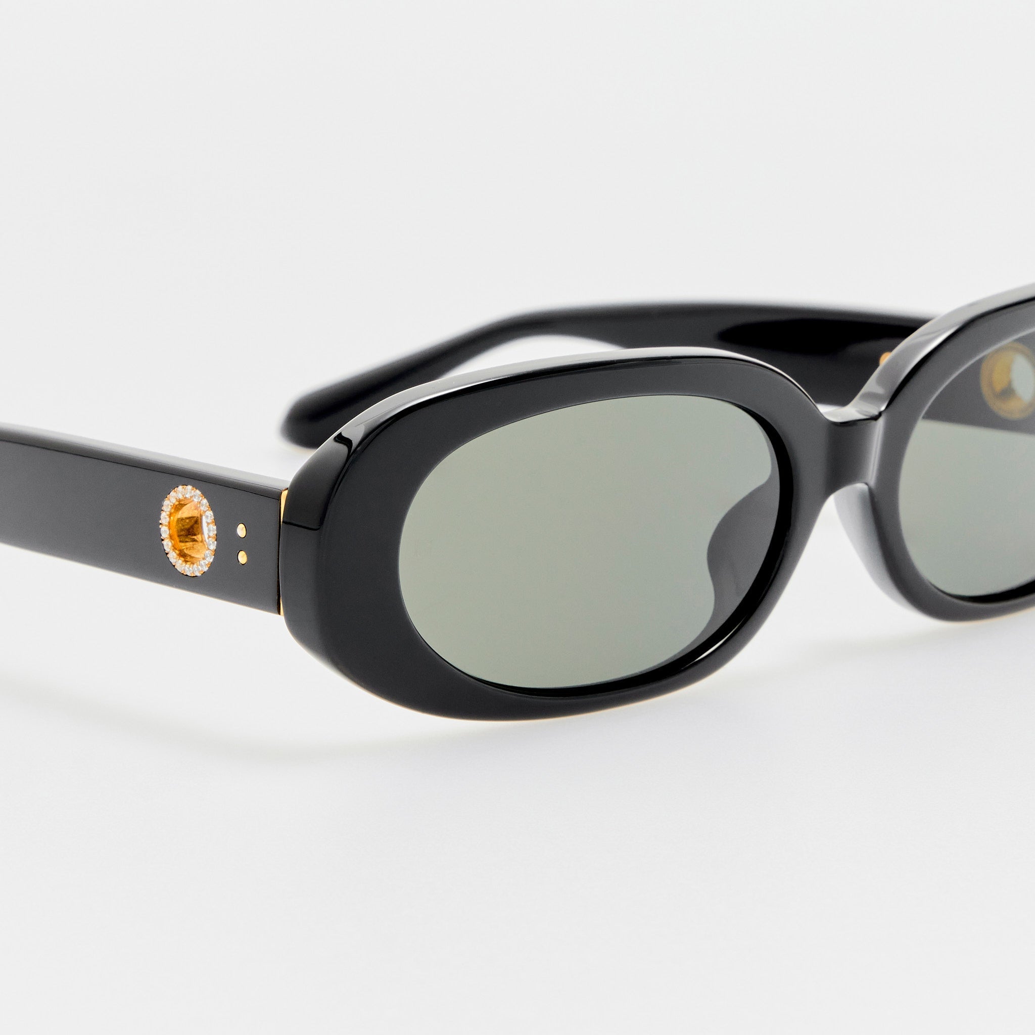 Cara Sunglasses in Black with Diamonds and 22K Gold - LINDA FARROW - Sunglasses -
