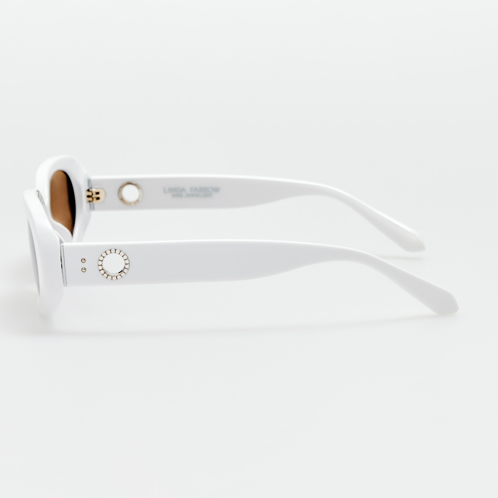 Cara Sunglasses in White with Diamonds and 22k Gold - LINDA FARROW - Sunglasses -