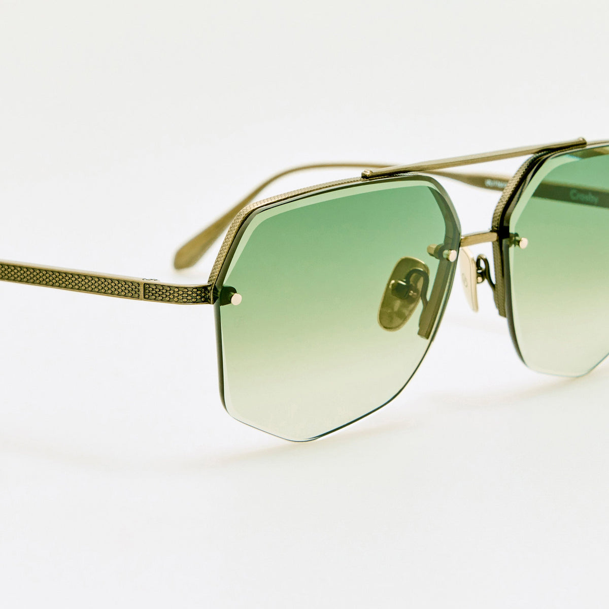 Crosby Sunglasses in Antique Gold and Green - LINDA FARROW-Sunglasses-