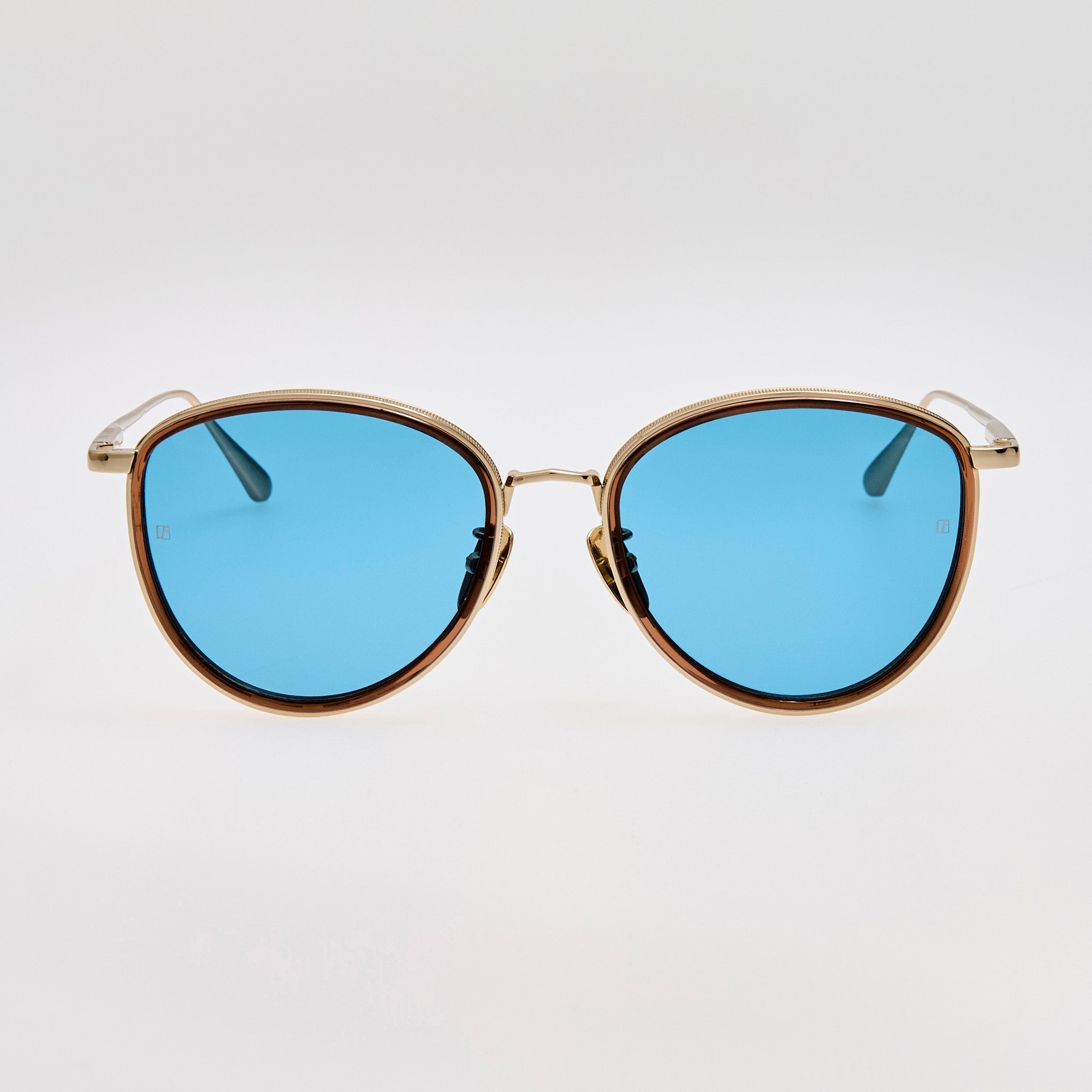 Dahlia Sunglasses in 22K Gold and Aqua - LINDA FARROW - Sunglasses -