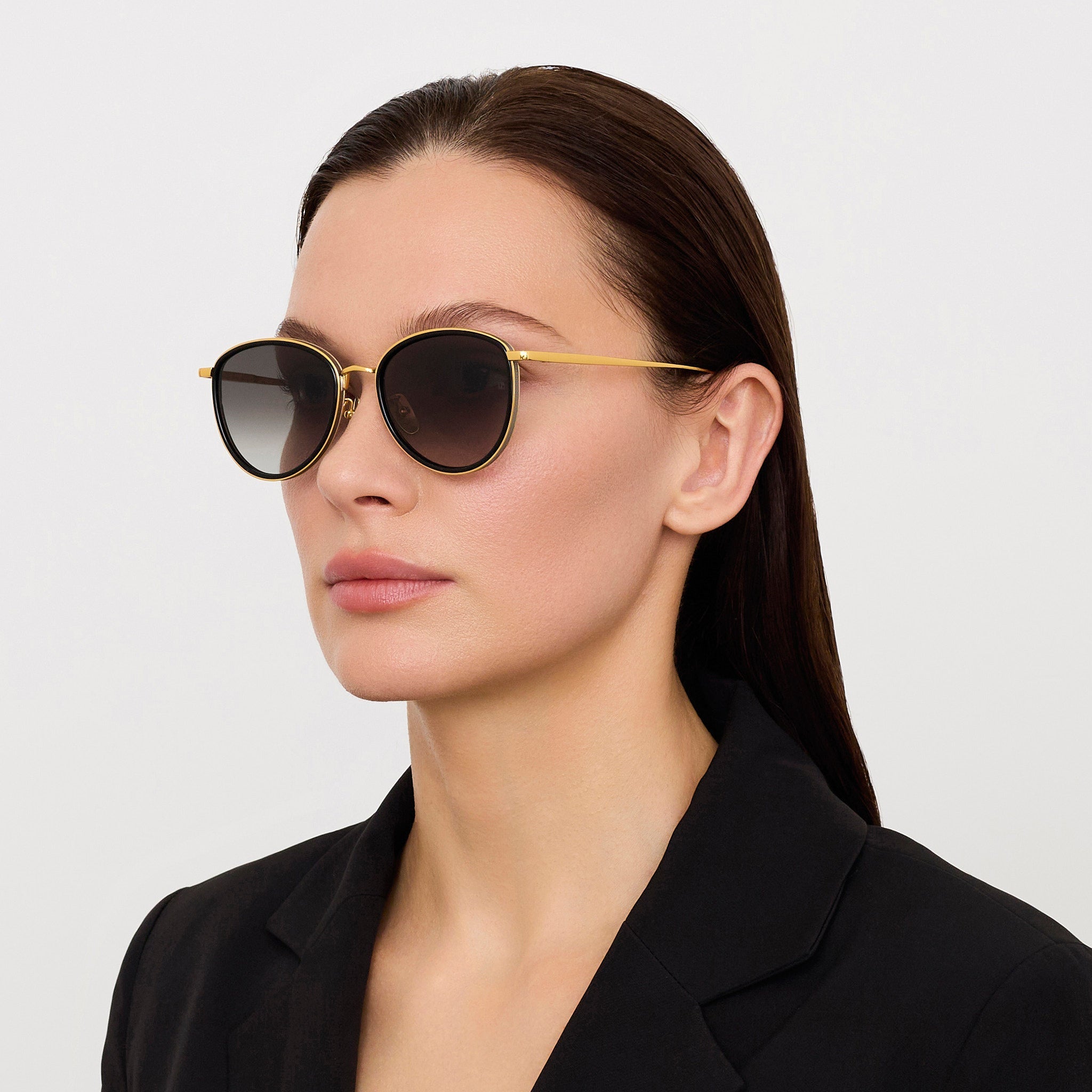Dahlia Sunglasses in 22K Gold and Grey - LINDA FARROW - Sunglasses -