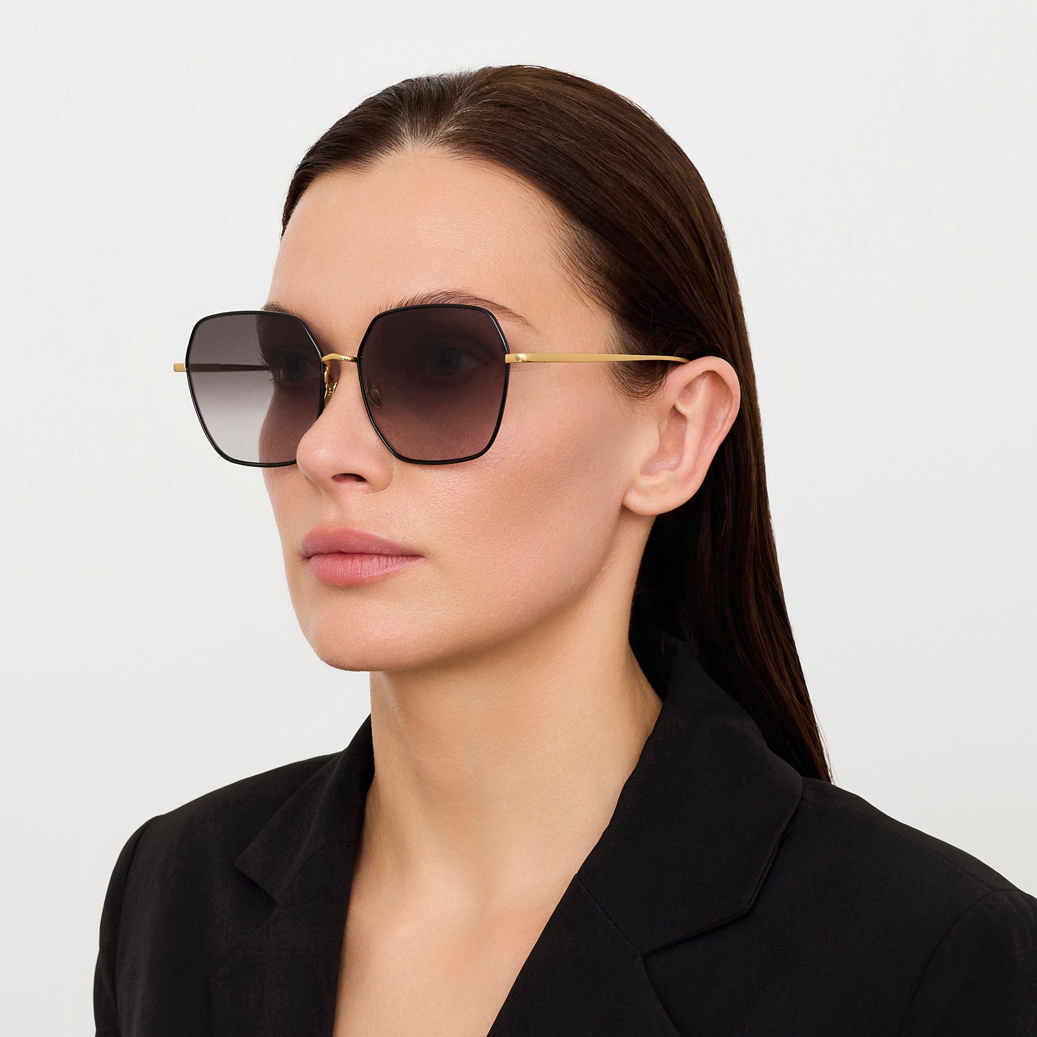 Darcie Sunglasses in 22K Gold and Grey - LINDA FARROW - Sunglasses -