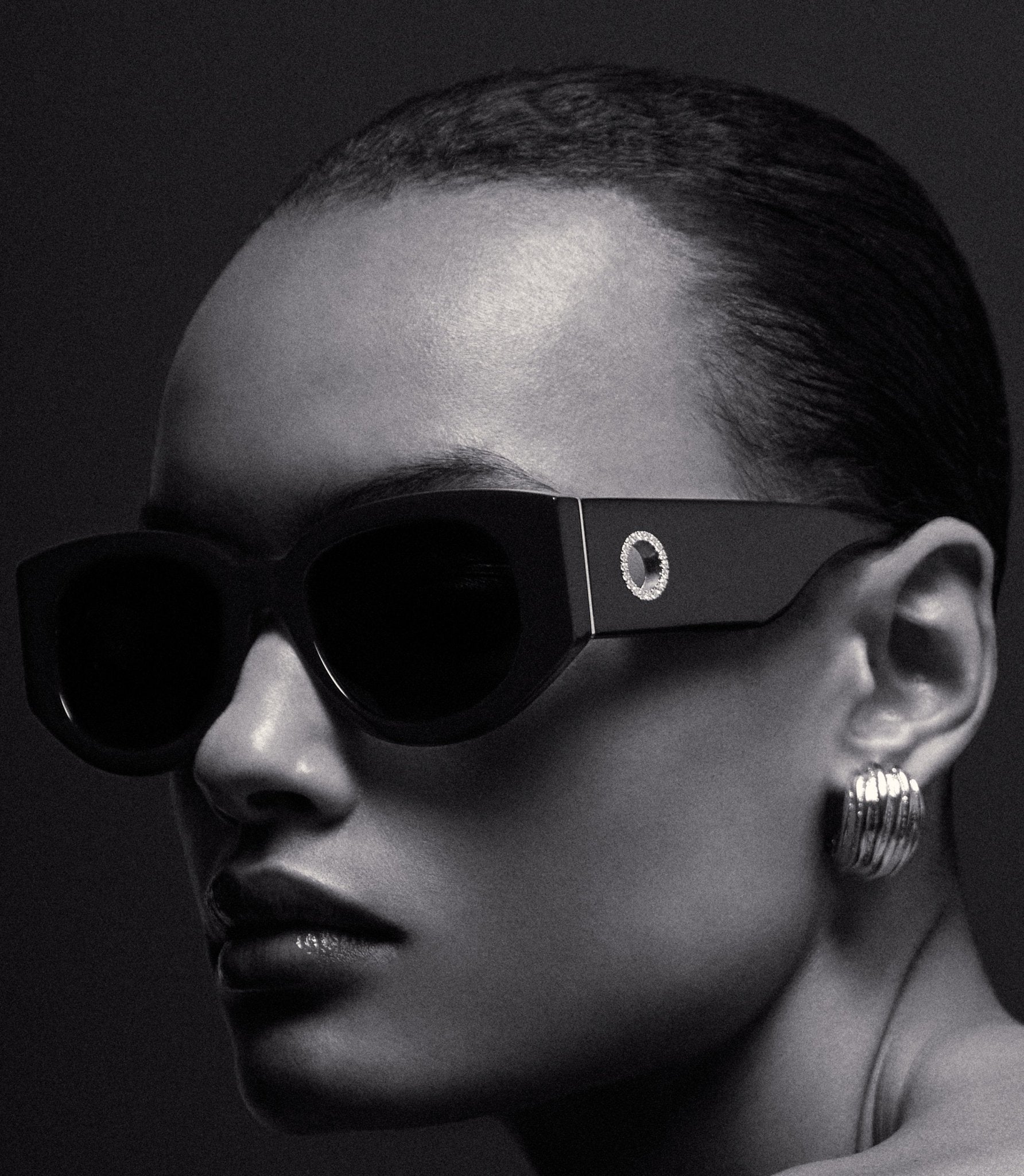 Debbie Sunglasses in Black with Diamonds and 22K Gold - LINDA FARROW - Sunglasses -