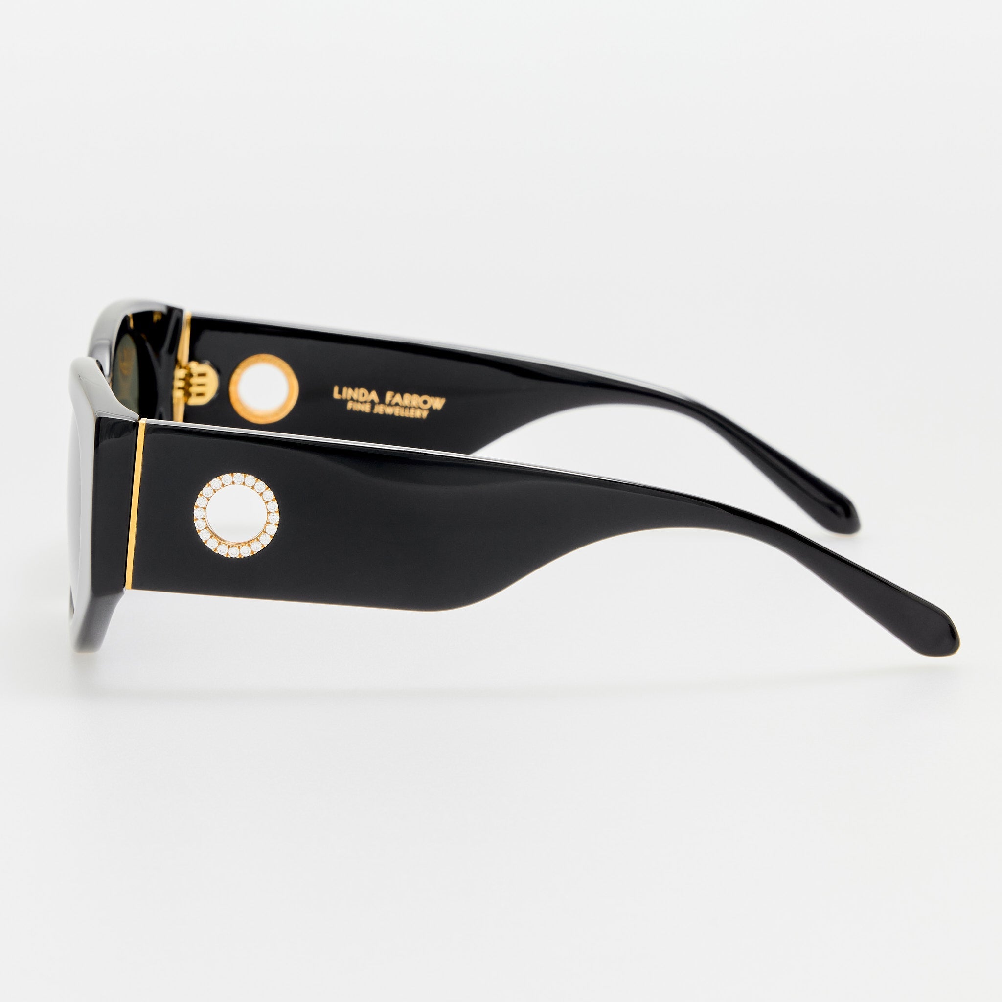 Debbie Sunglasses in Black with Diamonds and 22K Gold - LINDA FARROW - Sunglasses -
