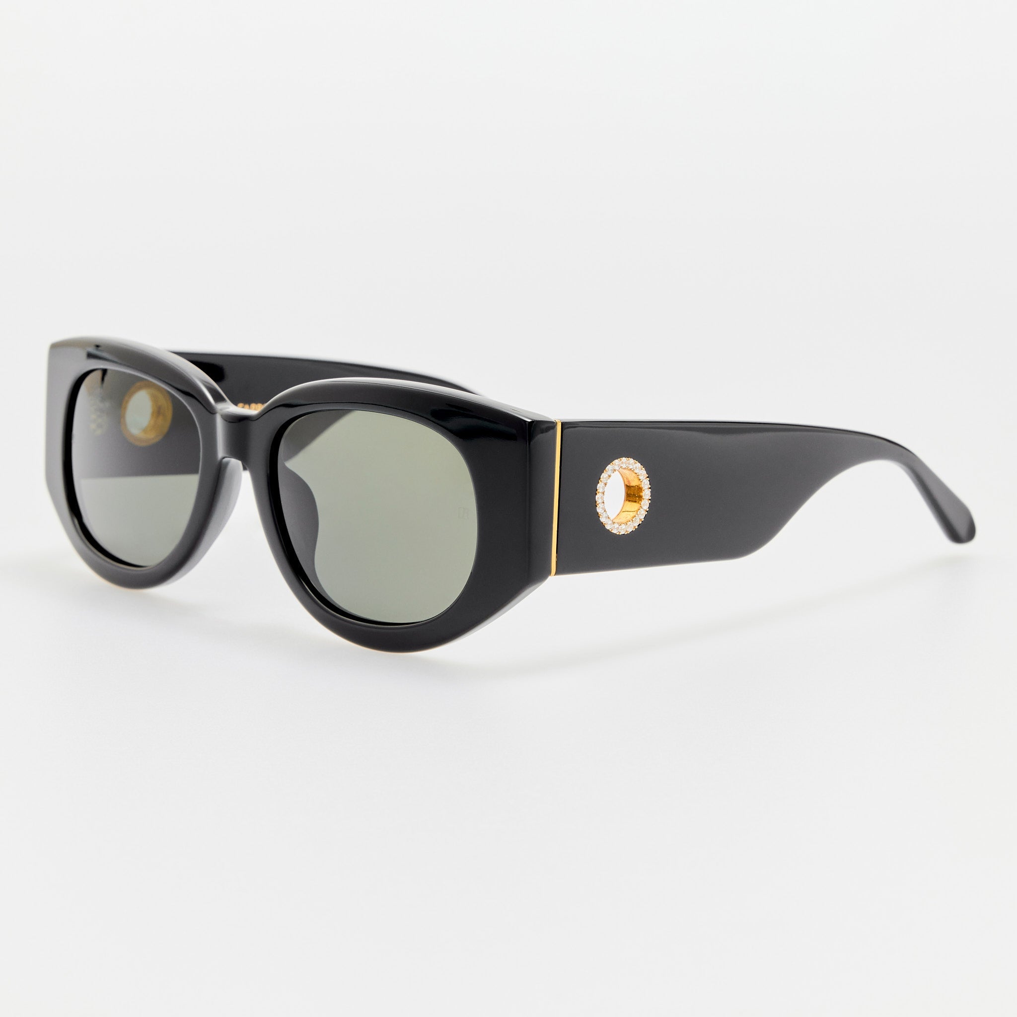 Debbie Sunglasses in Black with Diamonds and 22K Gold - LINDA FARROW - Sunglasses -