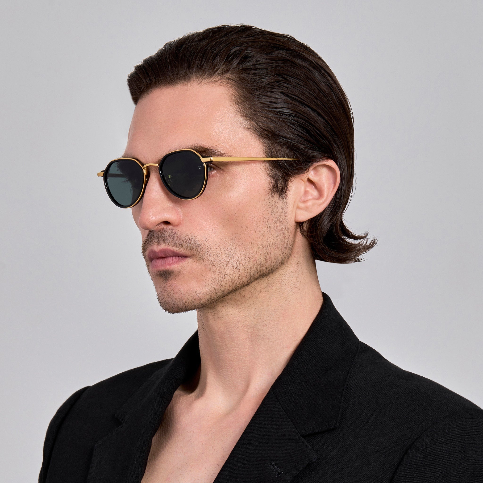 Dellal Sunglasses in 22K Gold and Black - LINDA FARROW - Sunglasses -