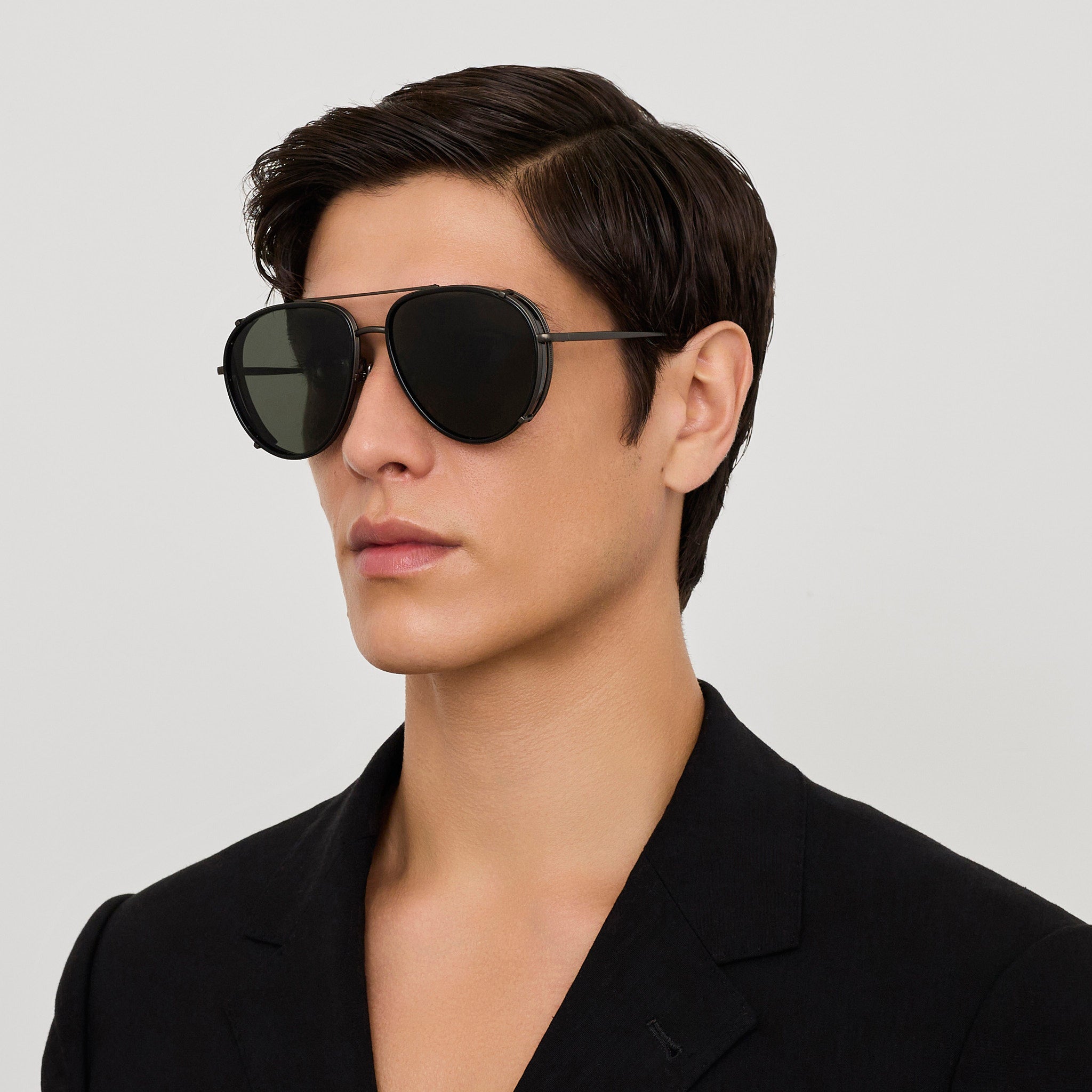 Dimitri Sungllsses in Black Matt Nickel - LINDA FARROW - Sunglasses -
