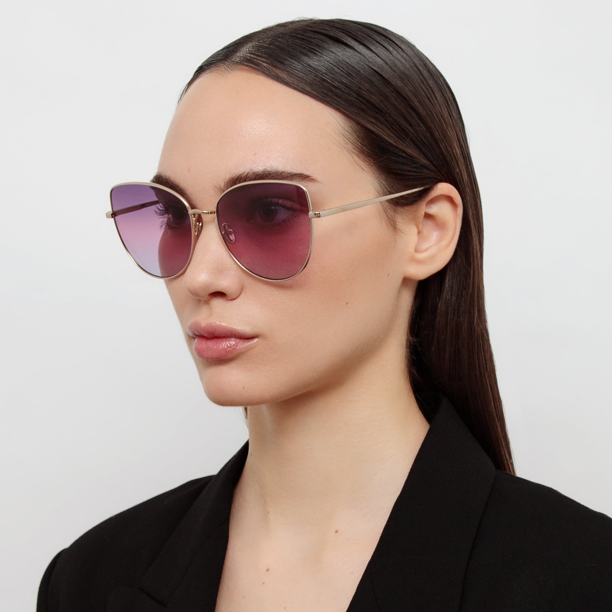 Eloise Cat Eye Sunglasses in 22K Gold and Purple - LINDA FARROW - Sunglasses -