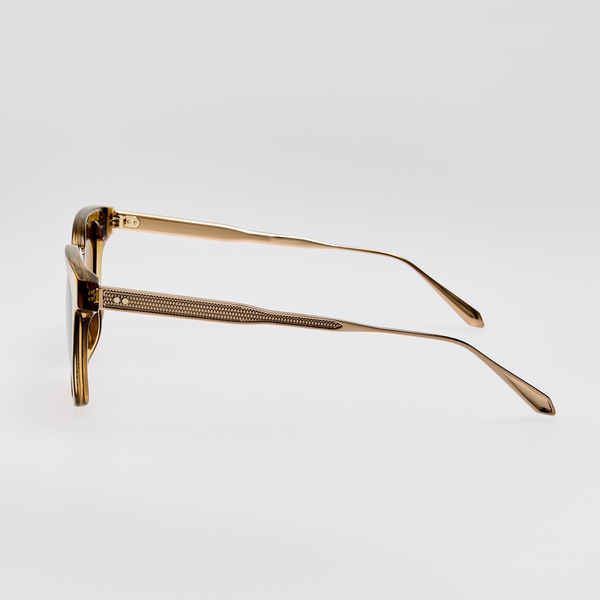 Evans Sunglasses in 22K Gold and Khaki - LINDA FARROW - Sunglasses -