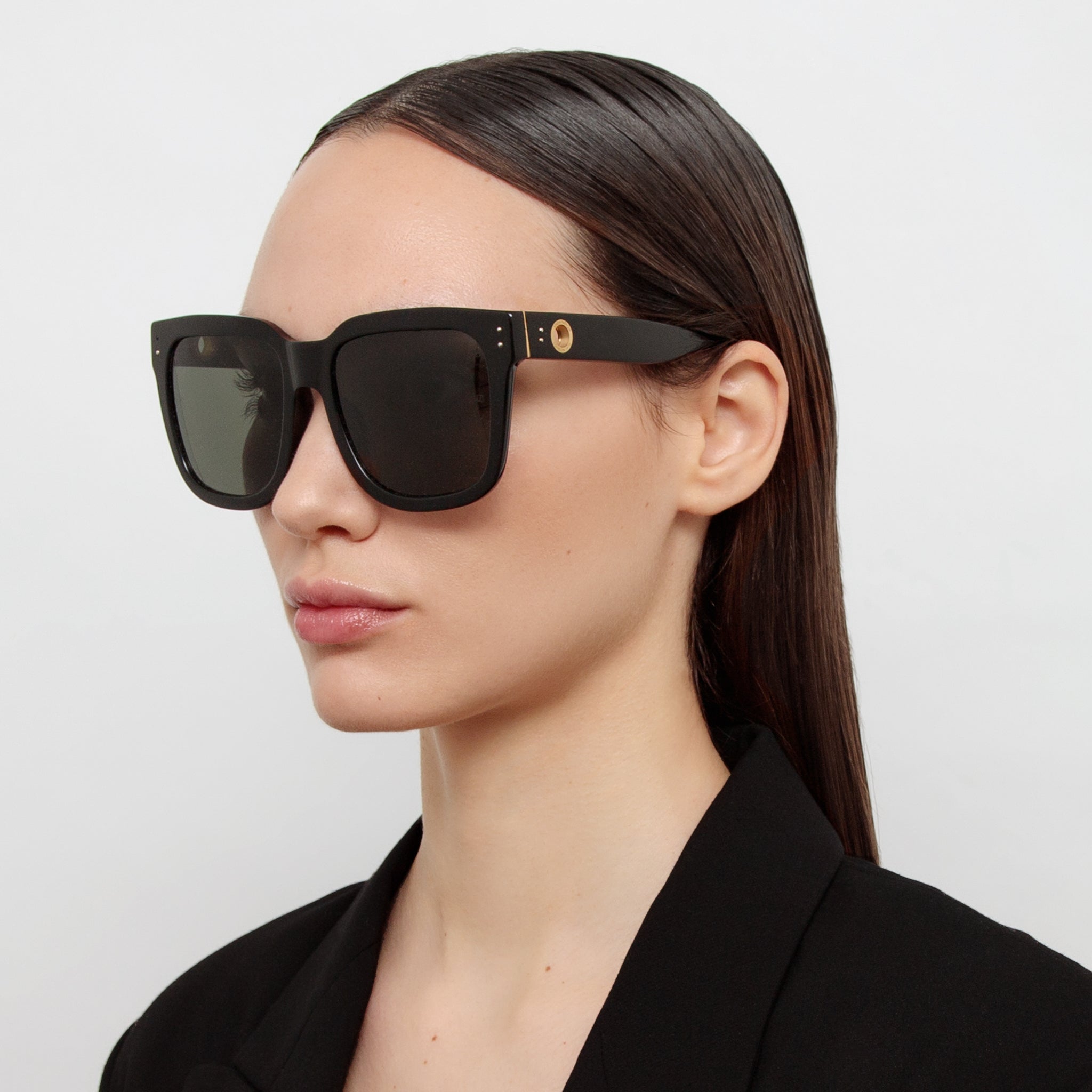 Freya Square Sunglasses in Black - LINDA FARROW - Sunglasses -