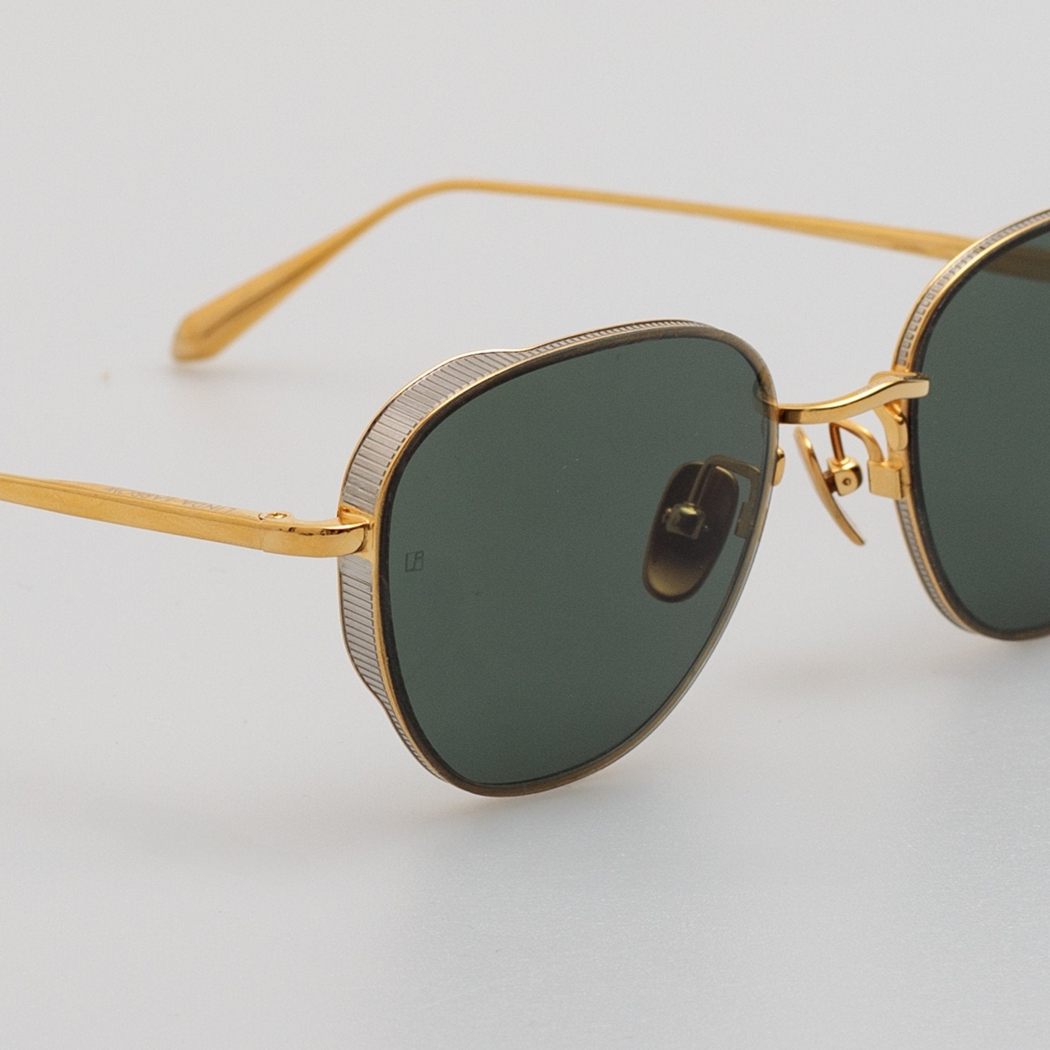 Hardy Sunglasses in 22K Gold and Green - LINDA FARROW - Sunglasses -