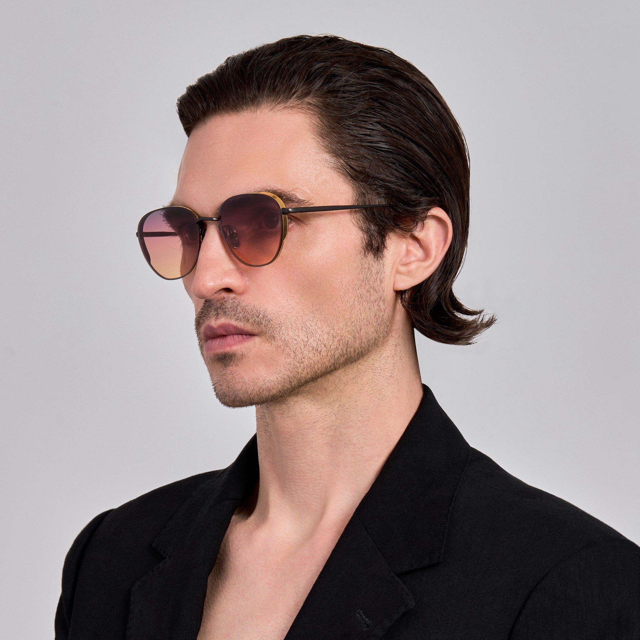 Hardy Sunglasses in Matt Nickel and Sunset Lenses - LINDA FARROW - Sunglasses -