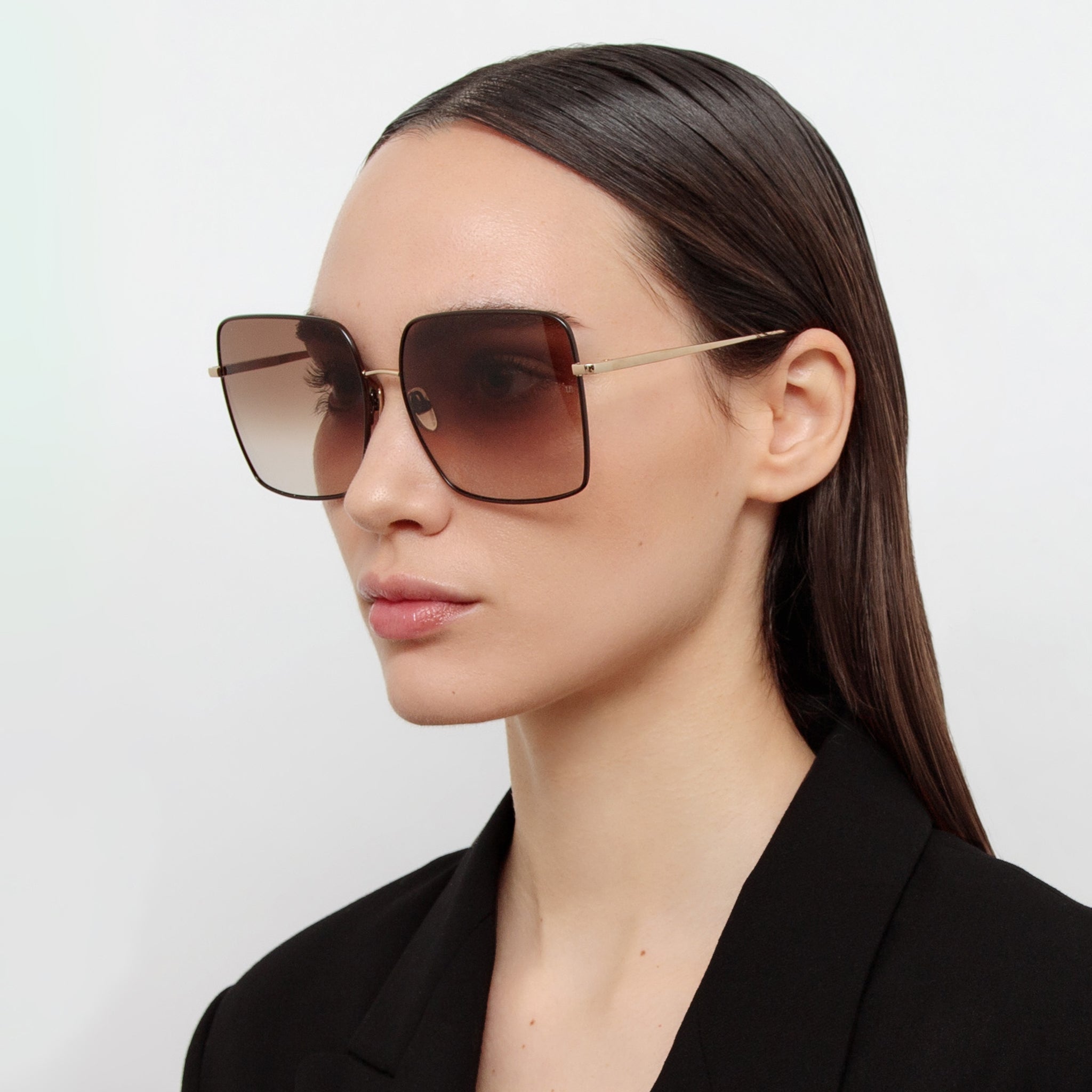 Hina Sunglasses in 22K Gold and Brown - LINDA FARROW - Sunglasses -