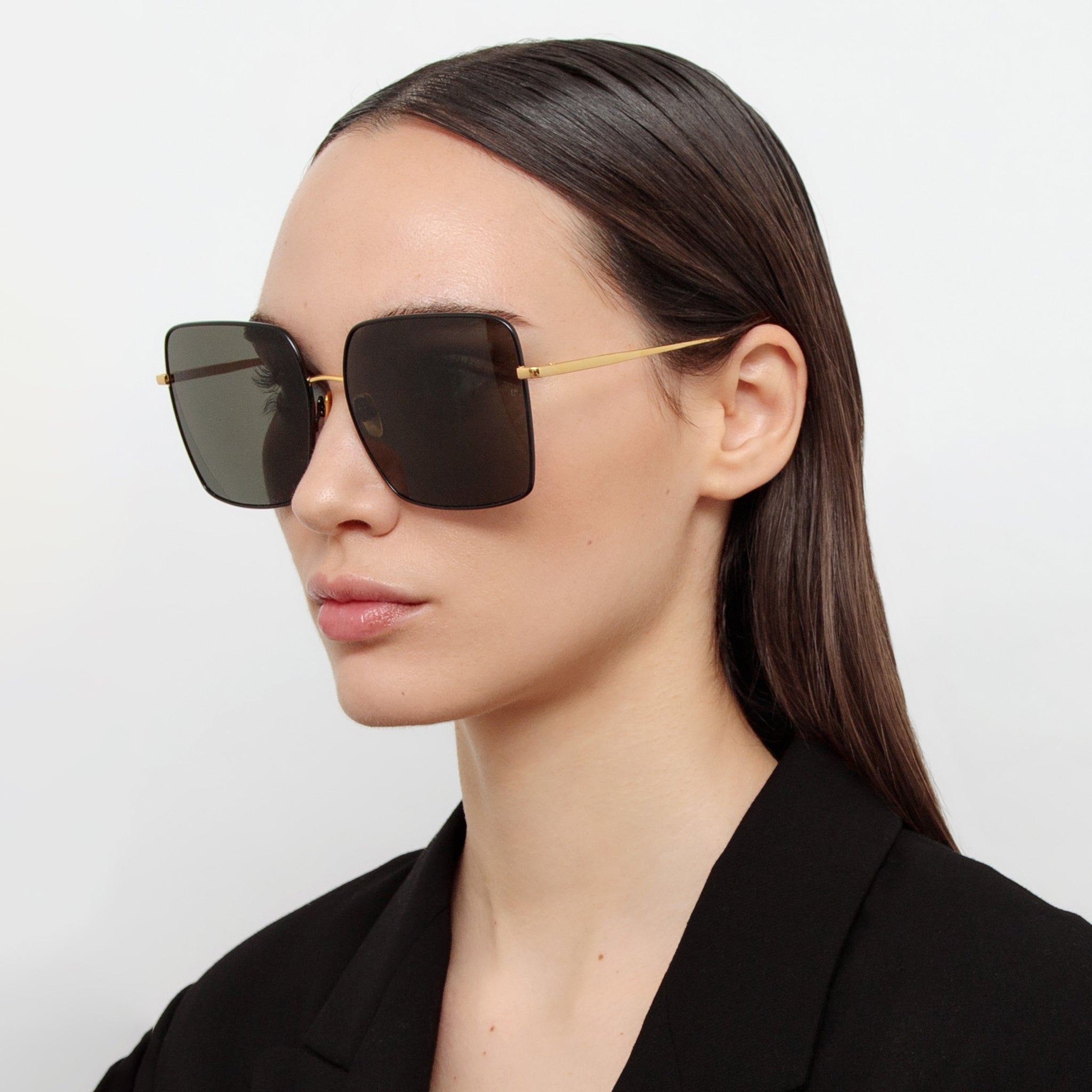 Hina Sunglasses in 22K Gold and Grey - LINDA FARROW - Sunglasses -