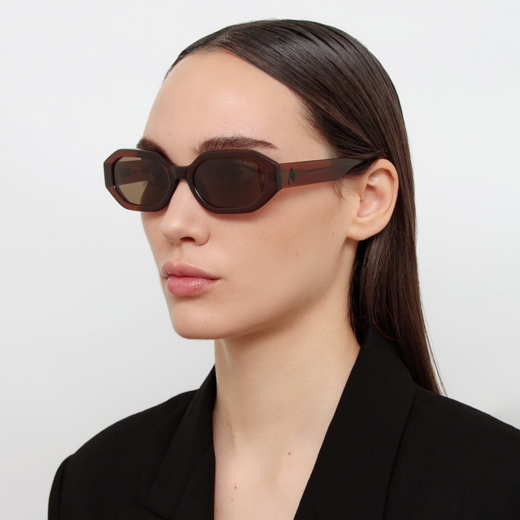 Irene Angular Sunglasses in Brown - LINDA FARROW - Sunglasses -
