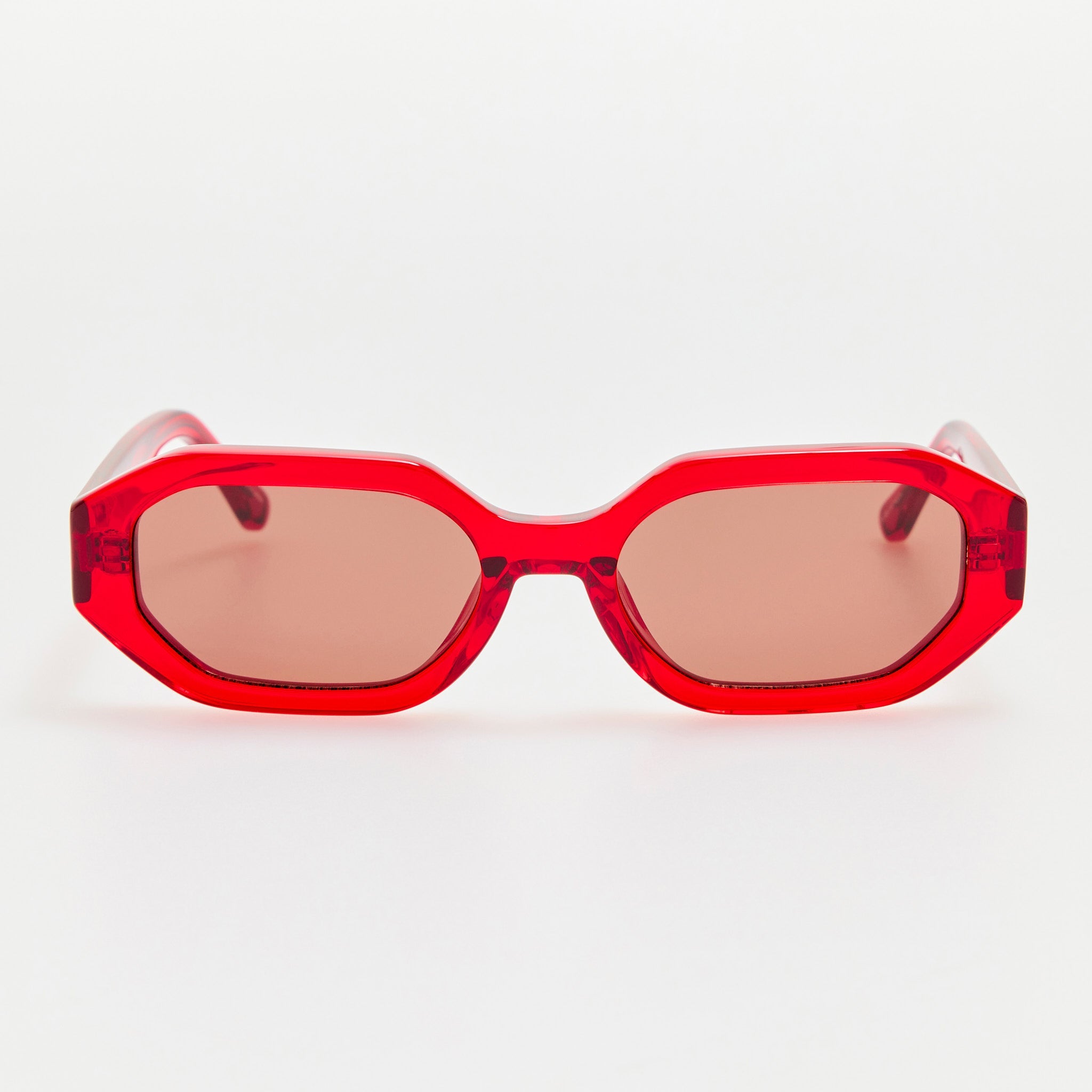 Irene Angular Sunglasses in Red and Brown - LINDA FARROW - Sunglasses -