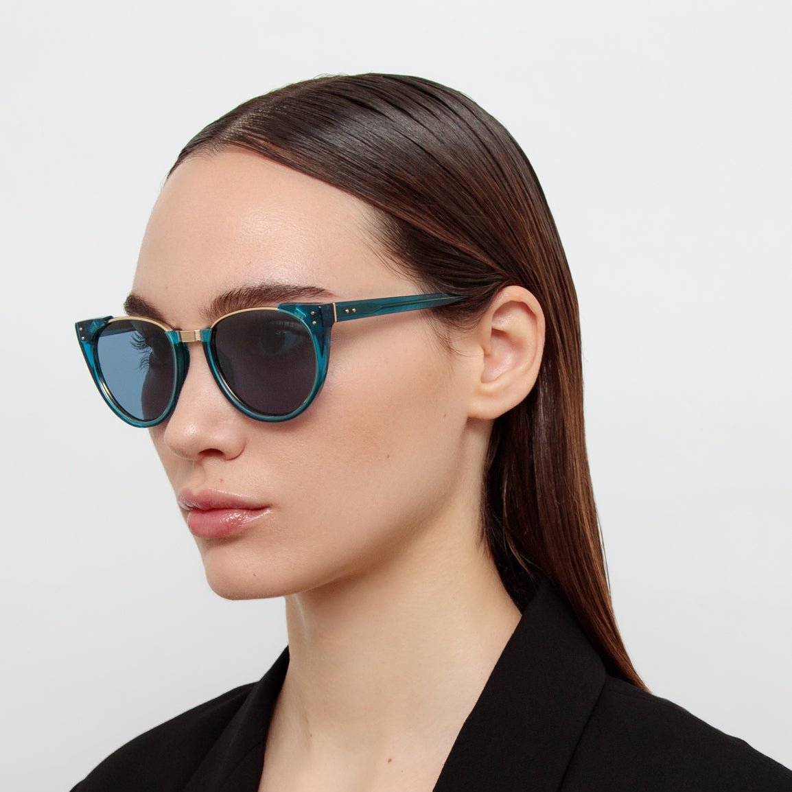 Iris Oval Sunglasses in Aqua - LINDA FARROW - Sunglasses -