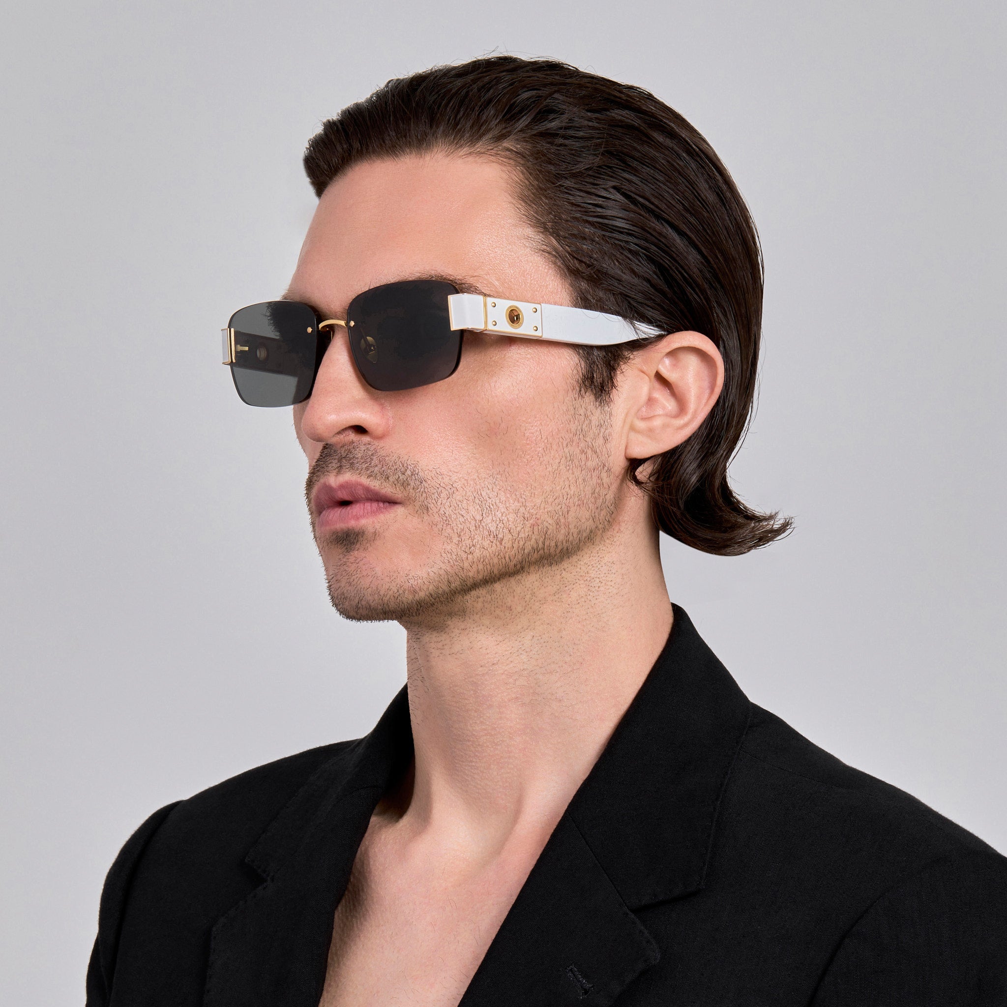 Jessica Sunglasses in White and Grey - LINDA FARROW - Sunglasses -