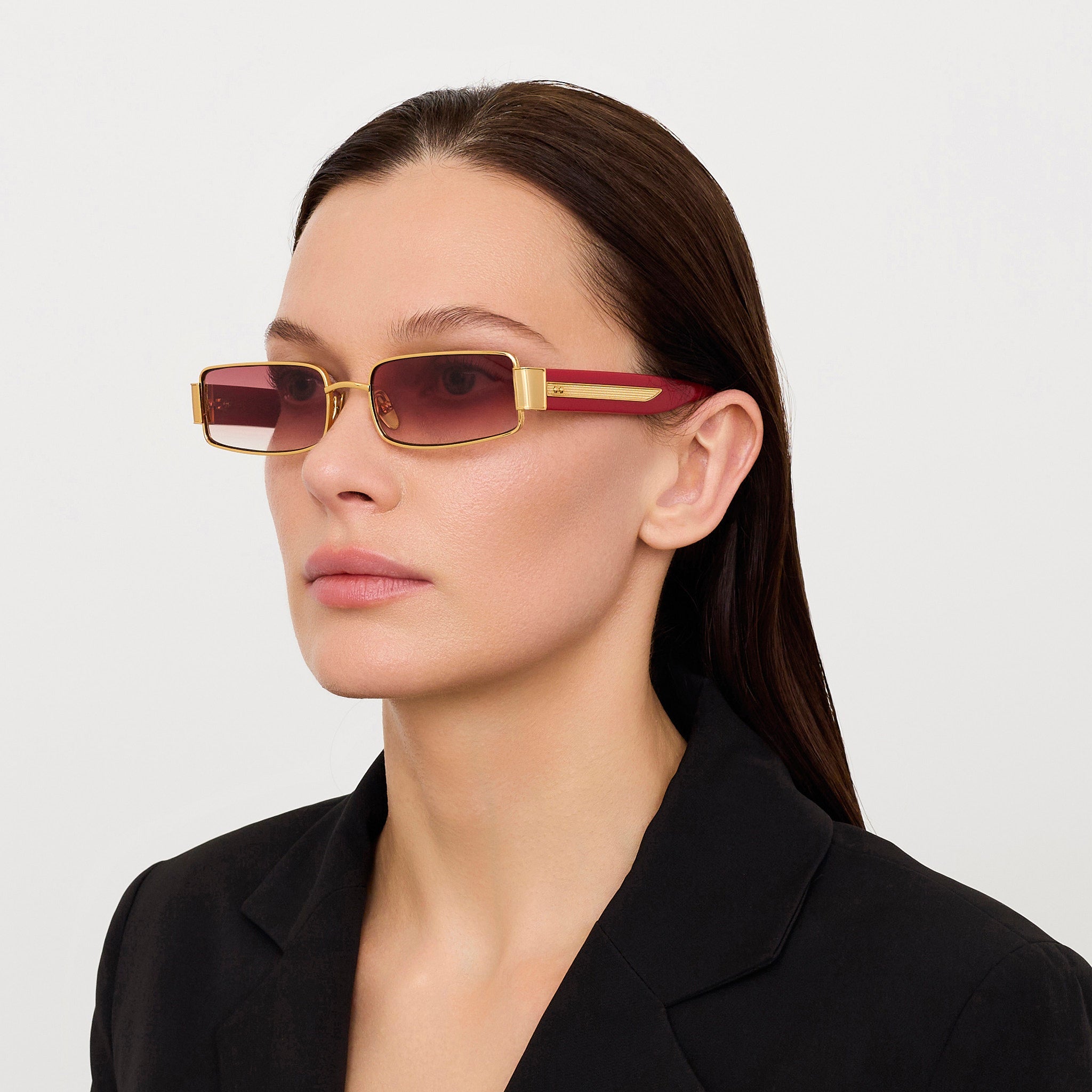 Kaia Sunglasses in 22K Gold and Red - LINDA FARROW - Sunglasses -