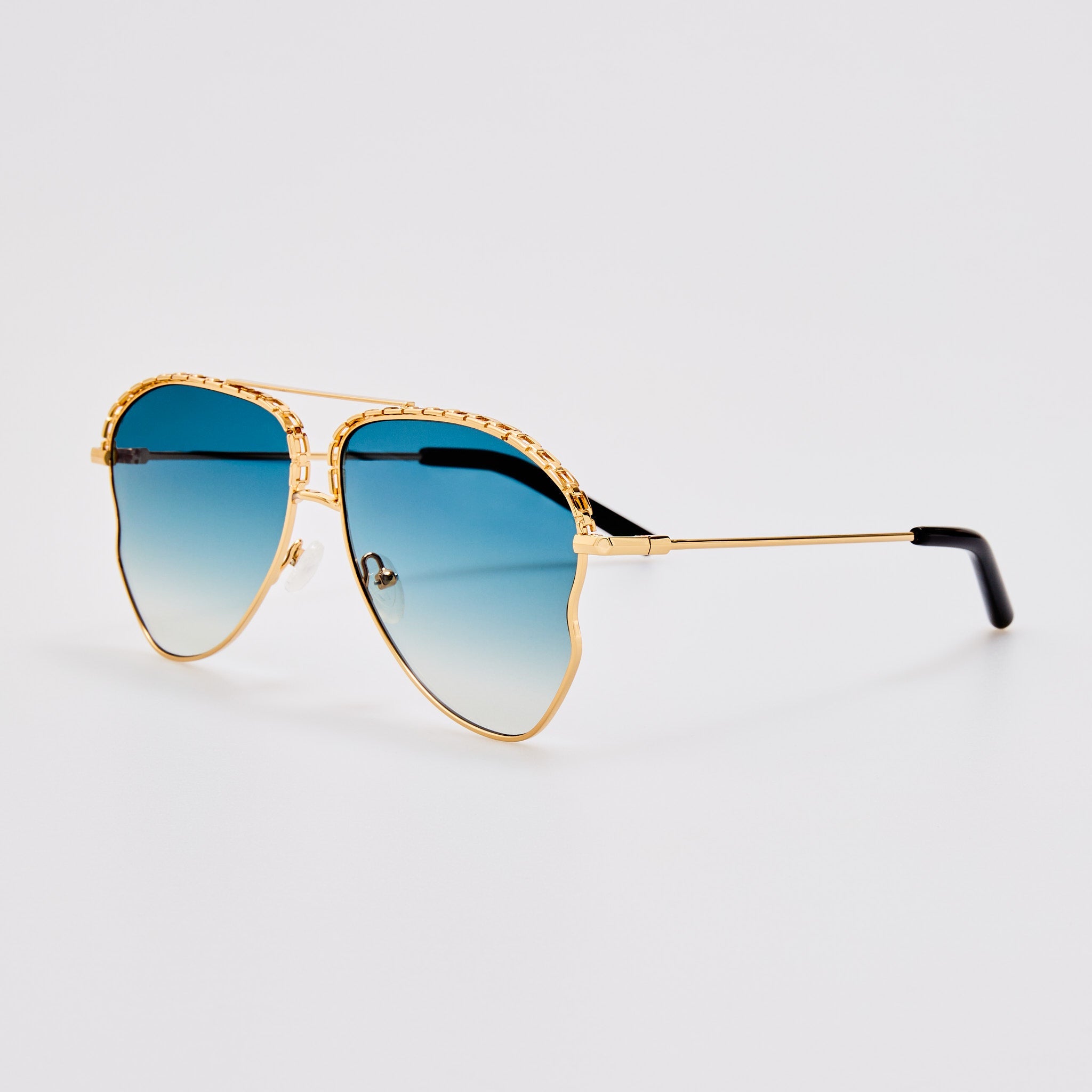 Kika Aviator Sunglasses in Aqua and Gold - LINDA FARROW - Sunglasses -