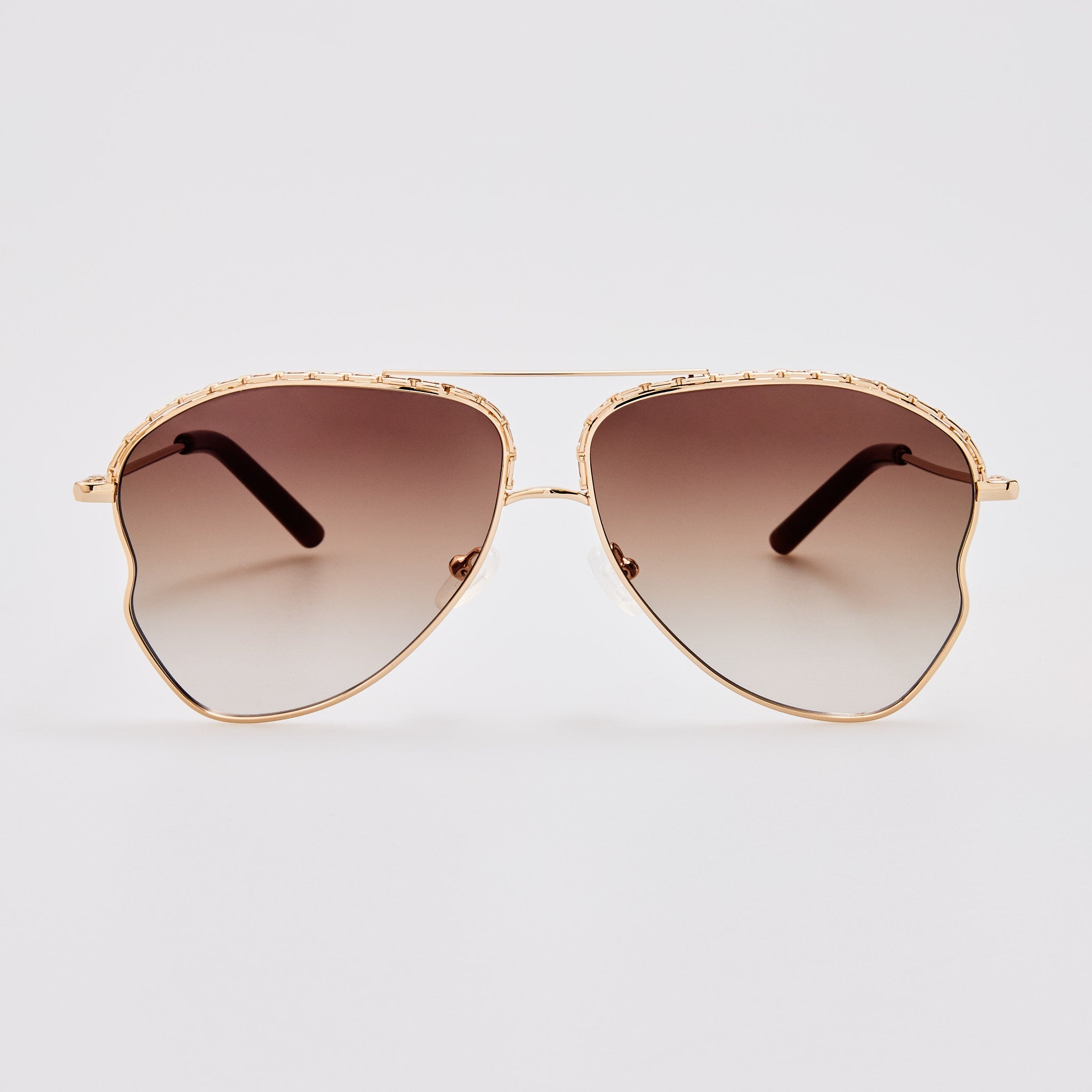 Kika Aviator Sunglasses in Mocha and Rose Gold - LINDA FARROW - Sunglasses -