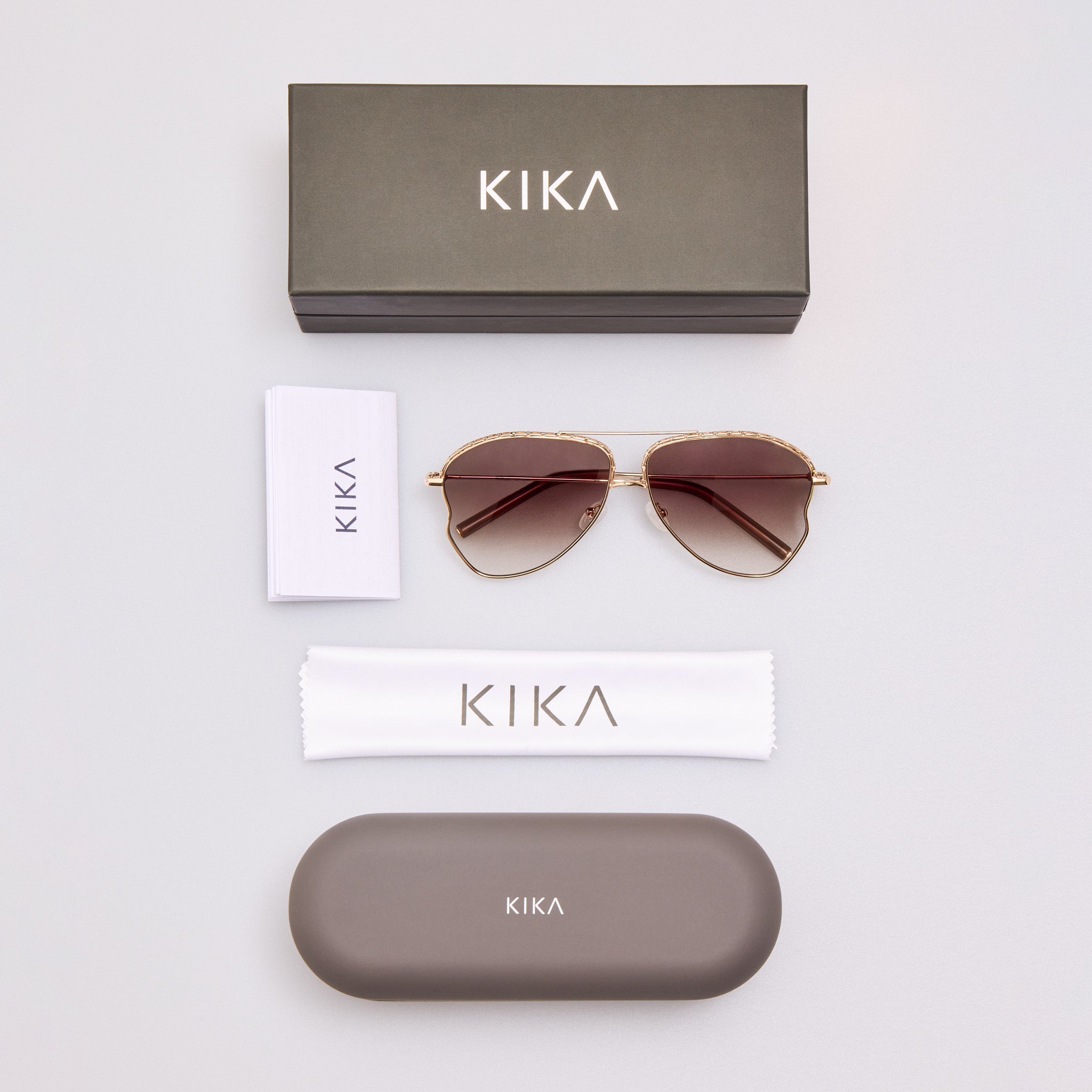 Kika Aviator Sunglasses in Mocha and Rose Gold - LINDA FARROW - Sunglasses -